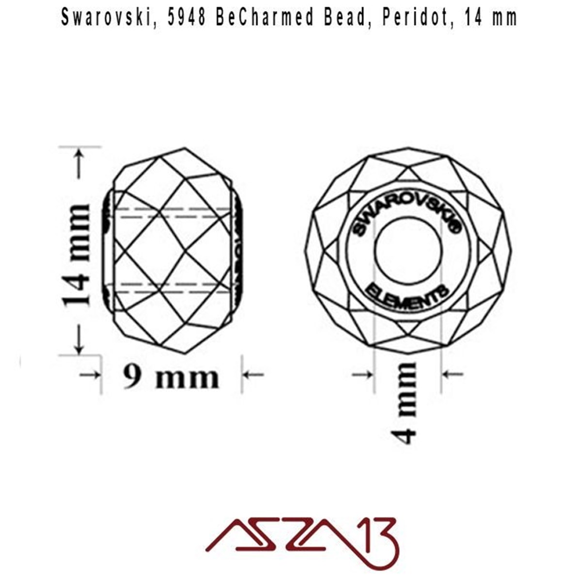 Swarovski 5948 Peridot (BeCharmed Briolette Bead) 14 mm Pave