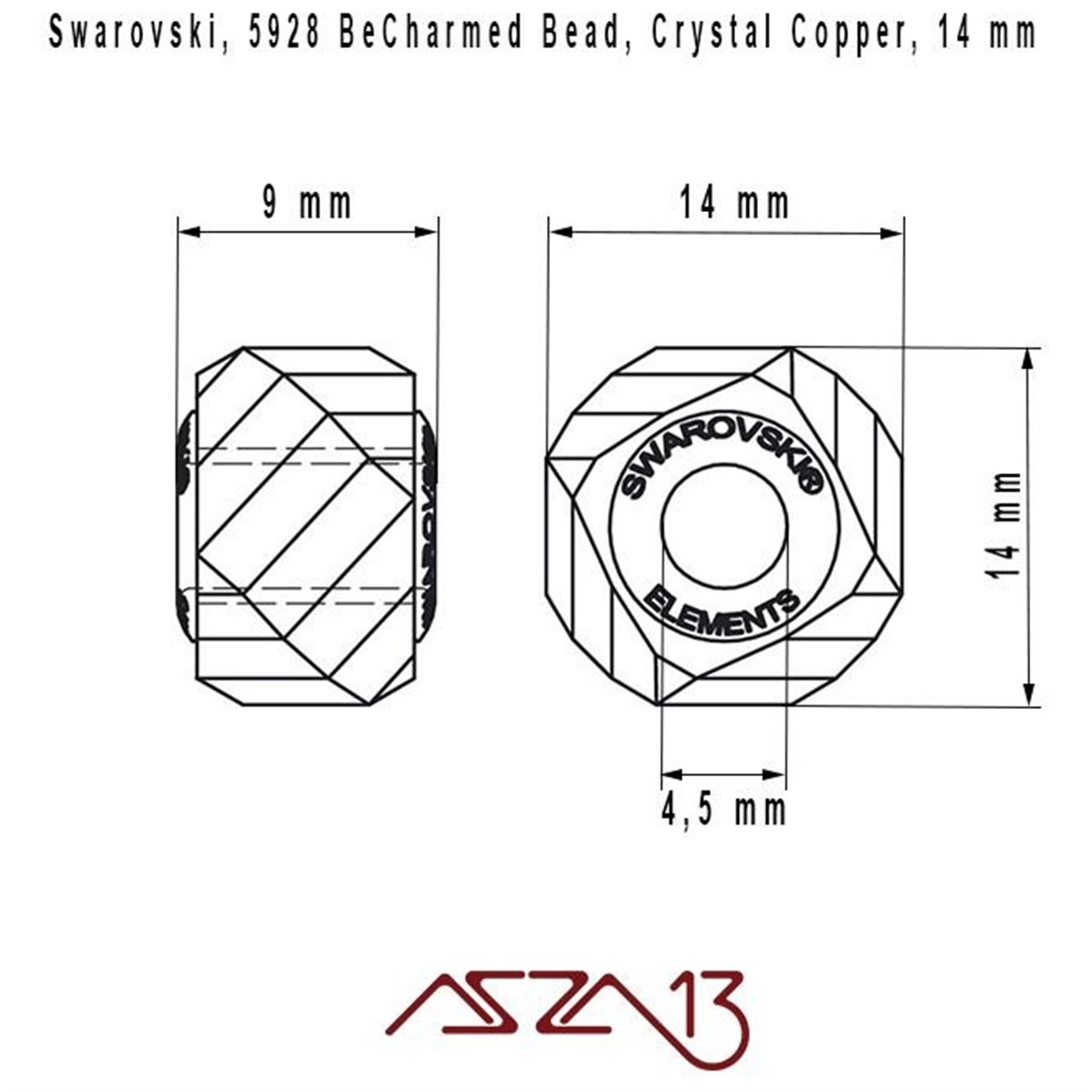 Swarovski 5928 Crystal Copper (BeCharmed Helix Bead) 14 mm Pave