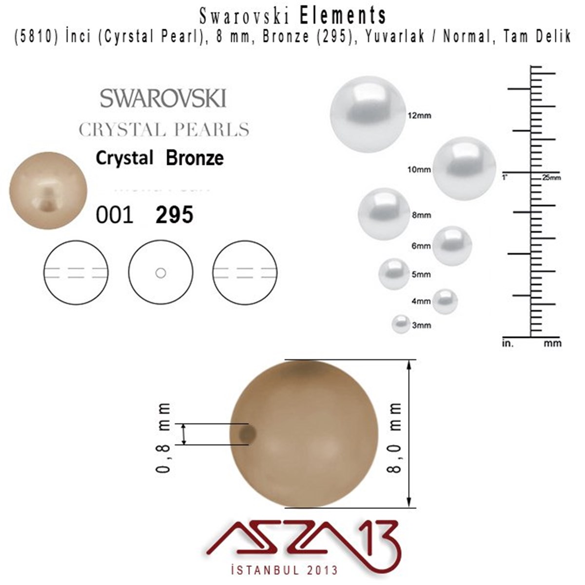 5810-295 Crystal Bronze Pearl 8 mm (İnci) / 30 Adet