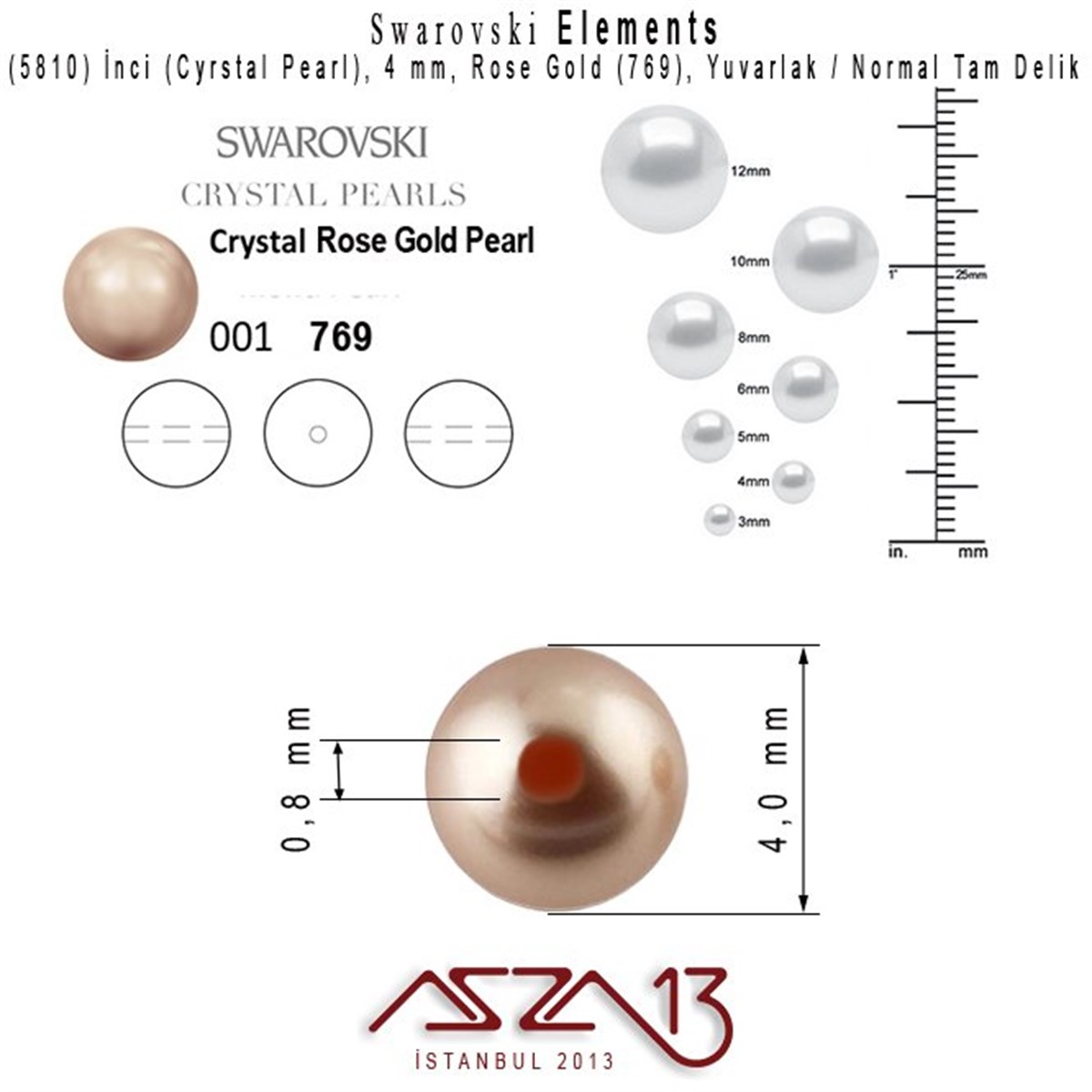 5810-769 Crystal Rose Gold Pearl 4 mm (İnci) / 50 Adet