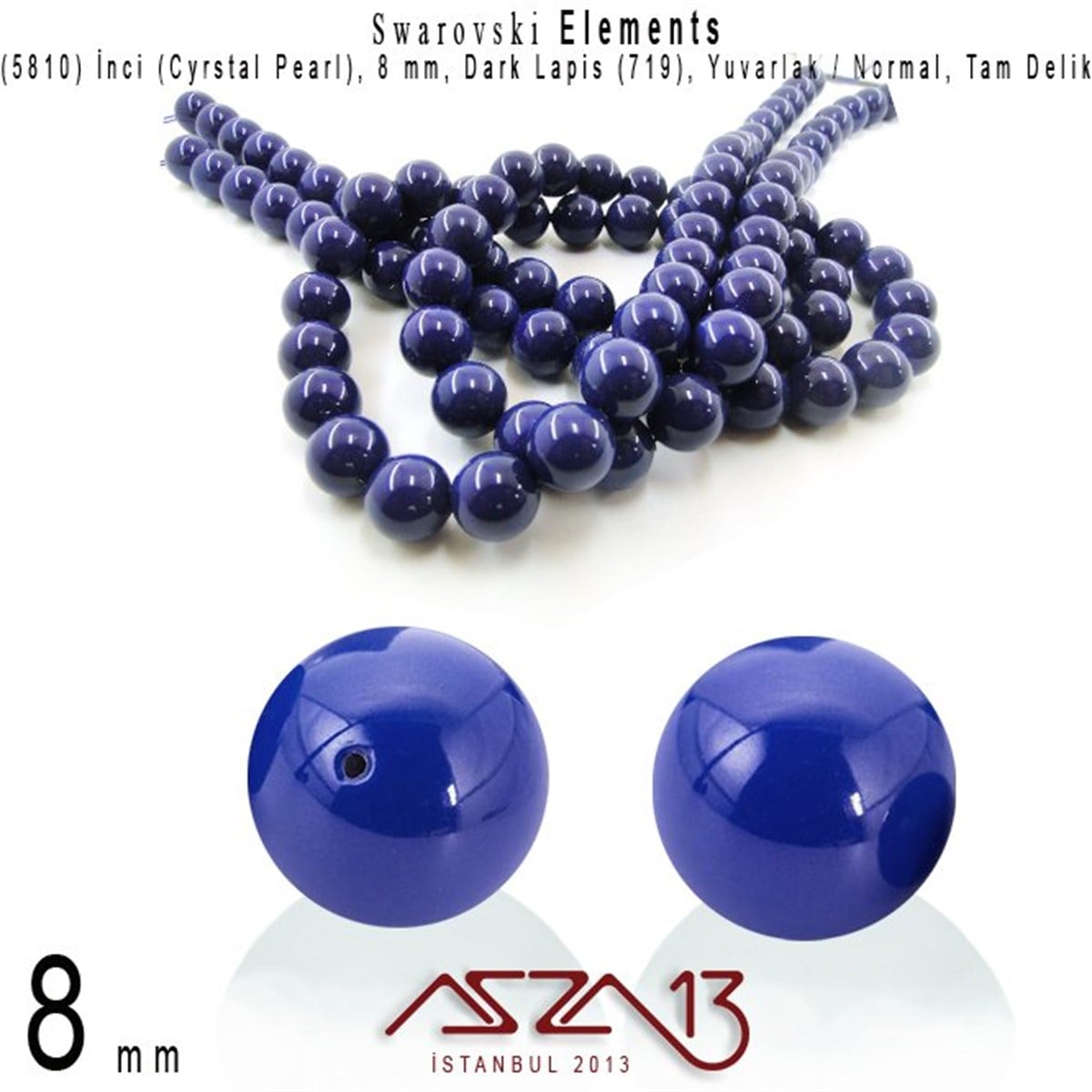 5810-719 Crystal Dark Lapis Pearl 8 mm (İnci) / 30 Adet