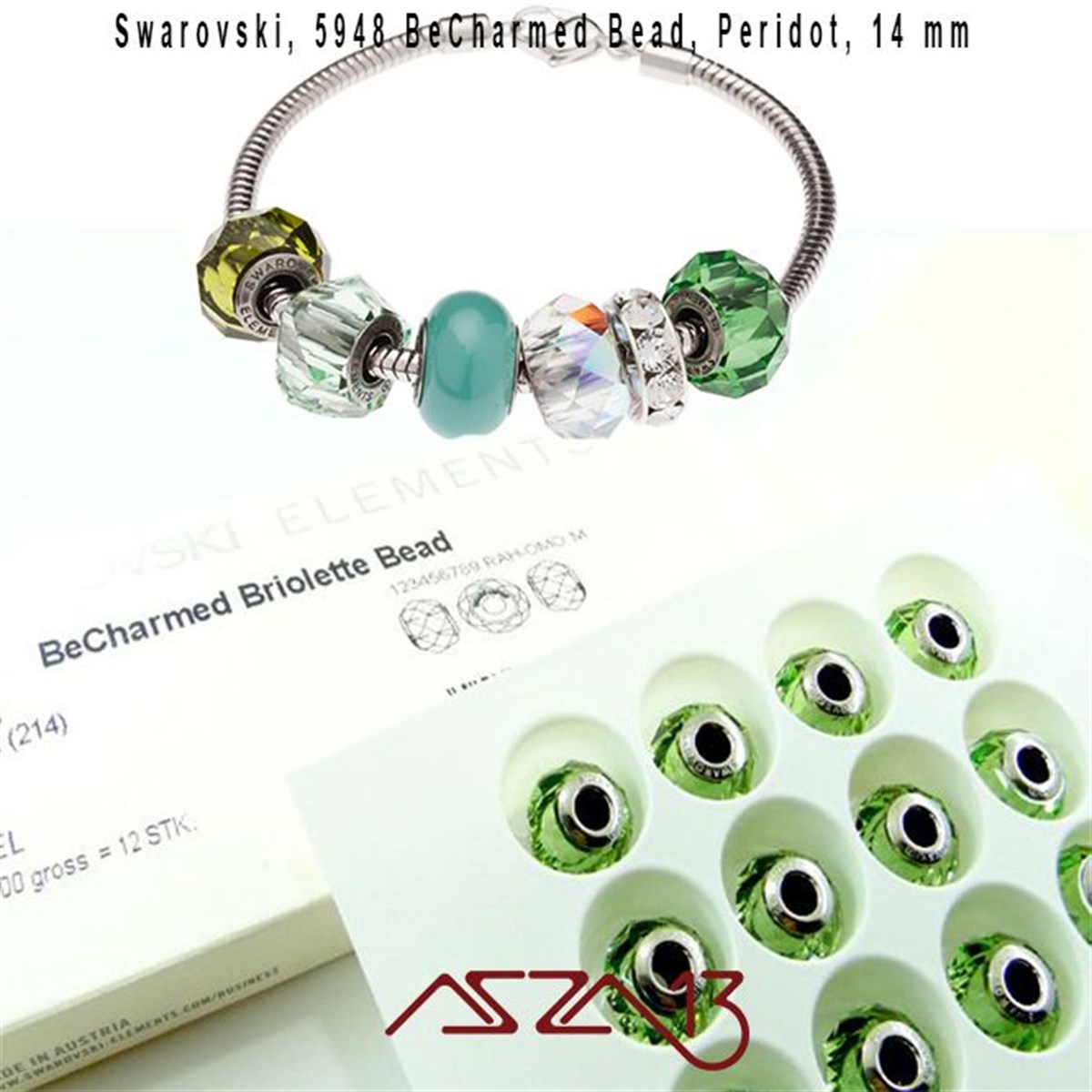 Swarovski 5948 Peridot (BeCharmed Briolette Bead) 14 mm Pave