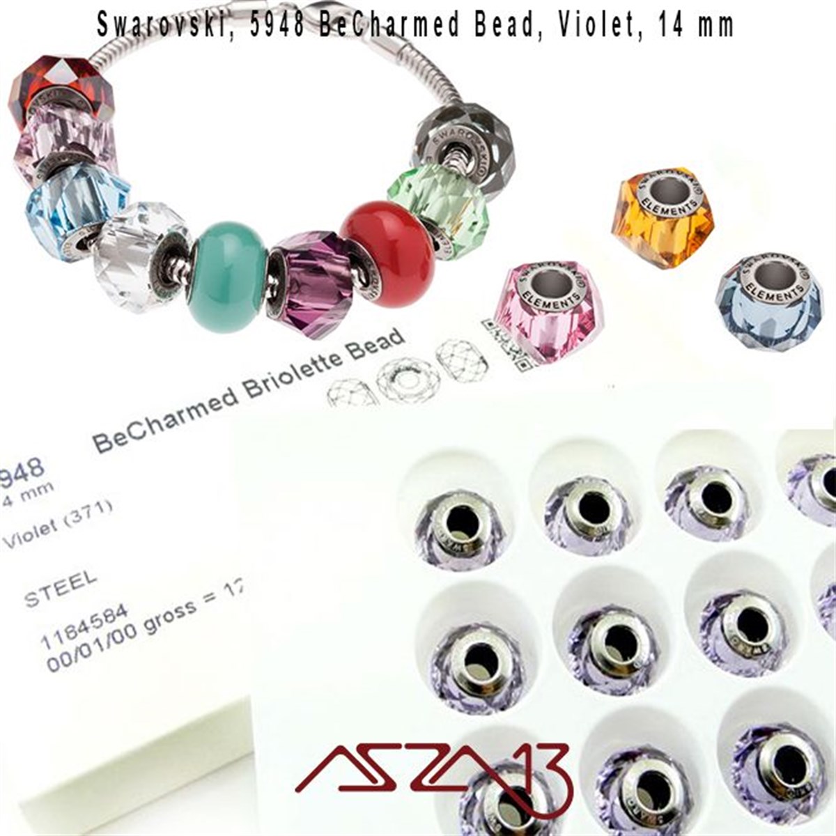 Swarovski 5948 Violet (BeCharmed Briolette Bead) 14 mm Pave