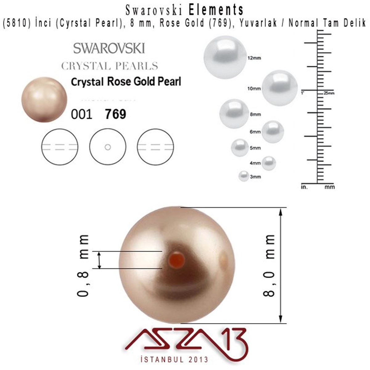 5810-769 Crystal Rose Gold Pearl 8 mm (İnci) / 30 Adet