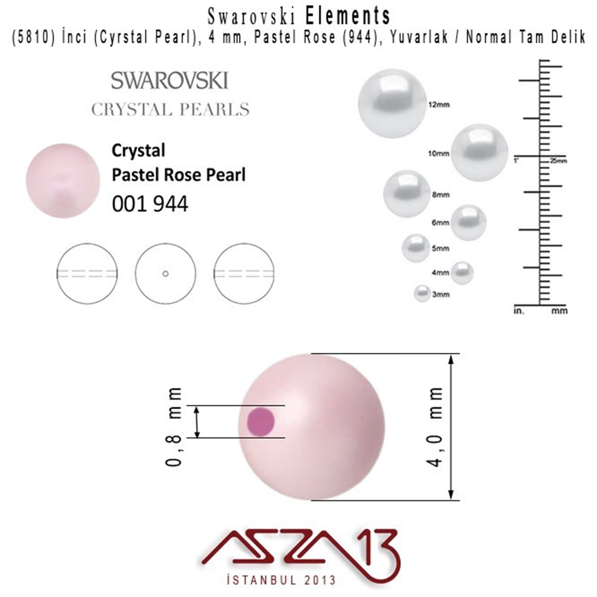 5810-944 Crystal Pastel Rose Pearl 4 mm (İnci) / 50 Adet