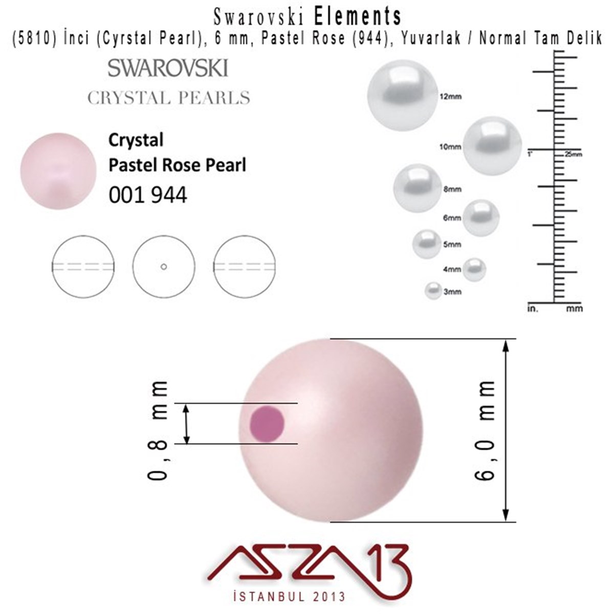 5810-944 Crystal Pastel Rose Pearl 6 mm (İnci) / 40 Adet