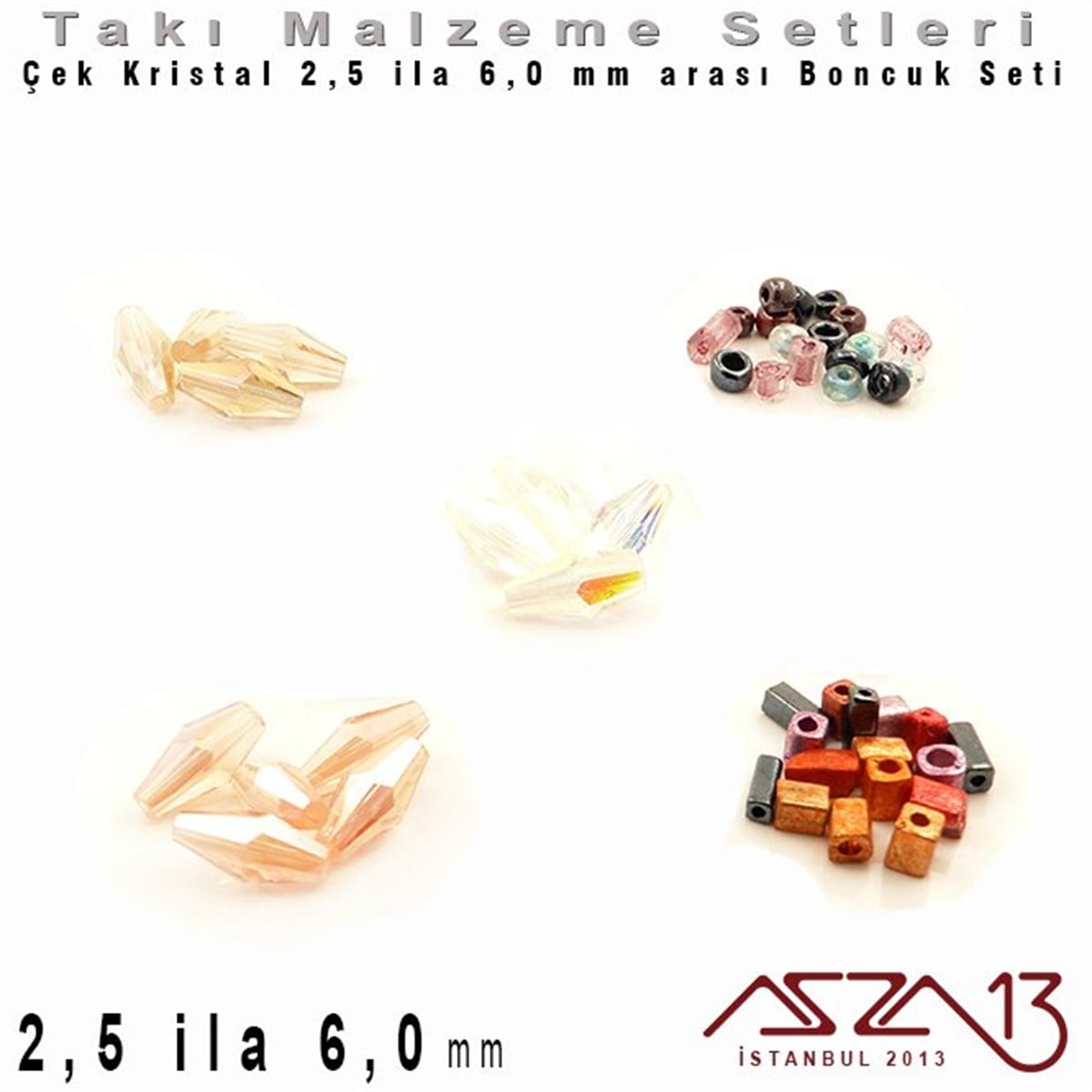 Çek Kristali - 2,5 ila 6,0 mm - Karışık Şekil - Boncuk Set / 125 Gram - 5 Renk