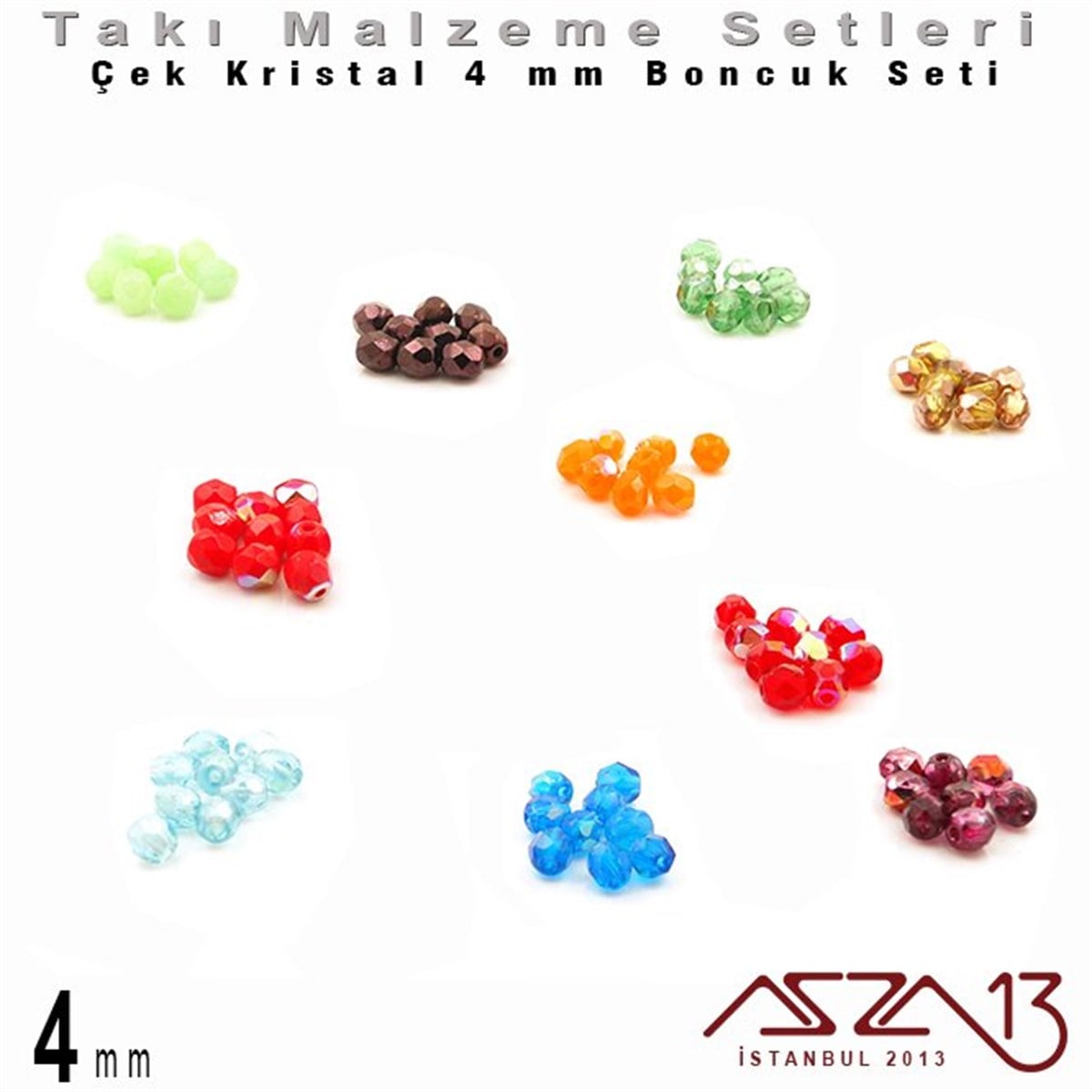 Çek Kristali - 4 mm - Yuvarlak - Boncuk Set / 480 Adet - 10 Renk