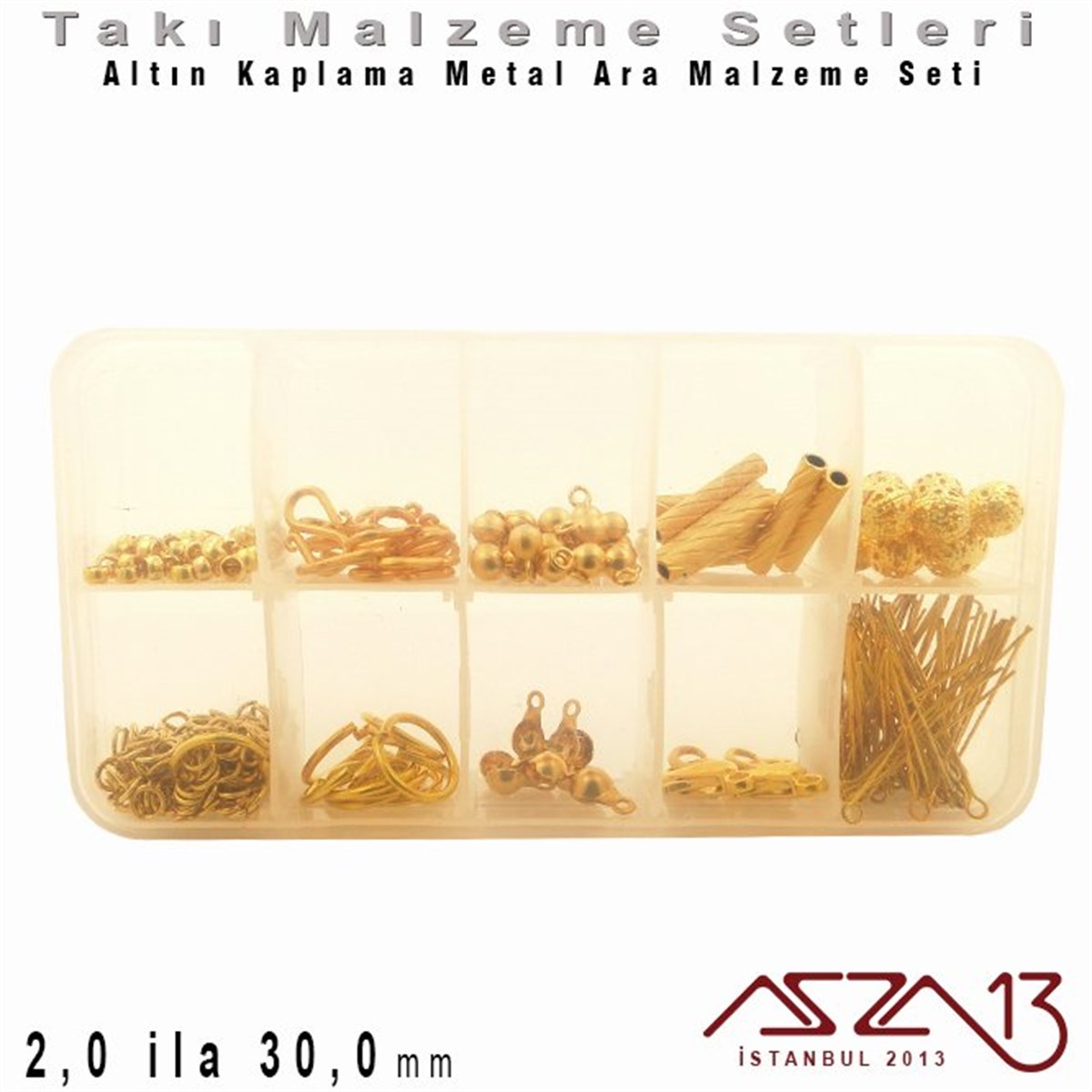 Altın Kaplama - 2,0 ila 30,0 mm - Metal Ara Malzeme Seti / 10 Çeşit - 130 gr