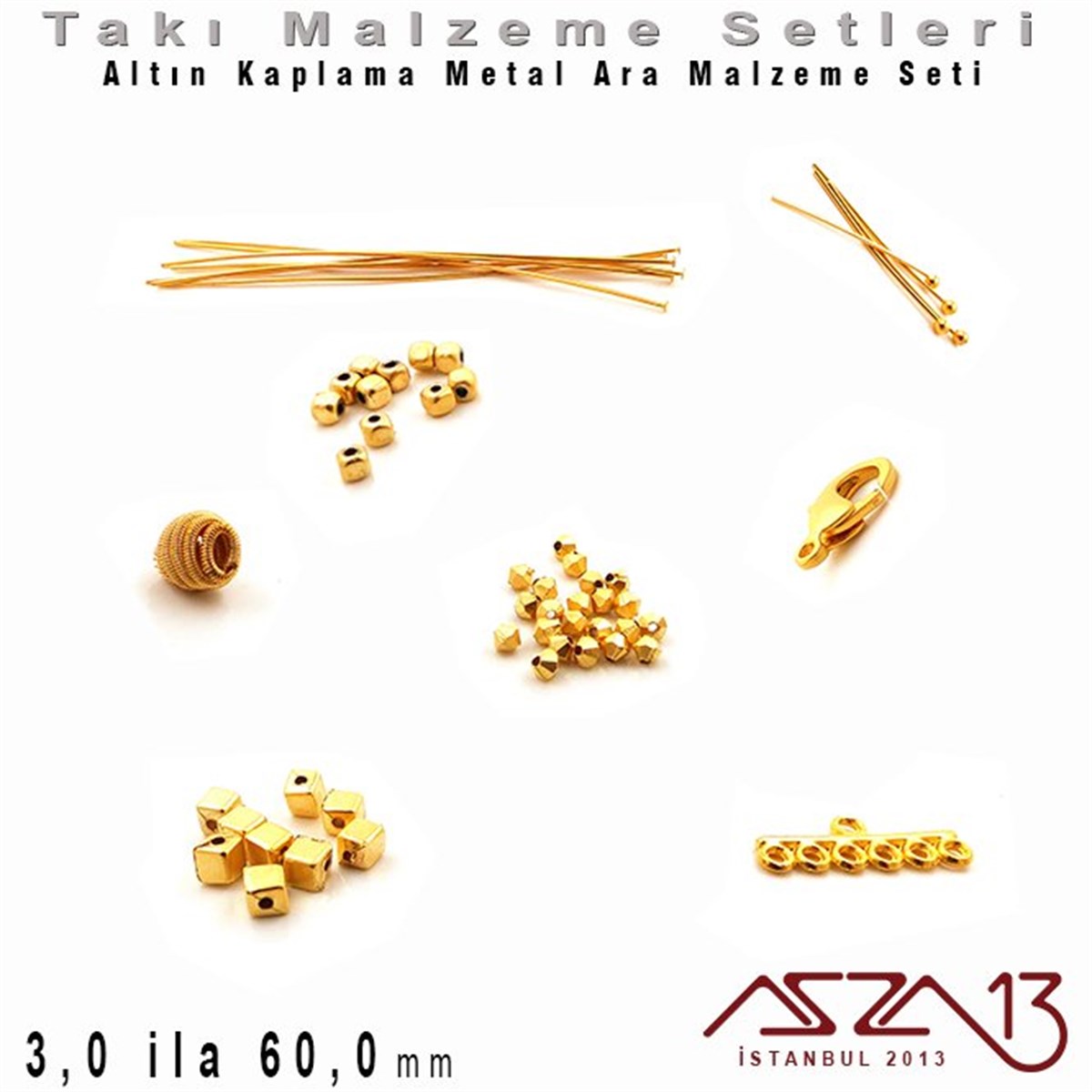 Altın Kaplama - 3,0 ila 60,0 mm - Metal Ara Malzeme Seti / 8 Çeşit - 30 gr