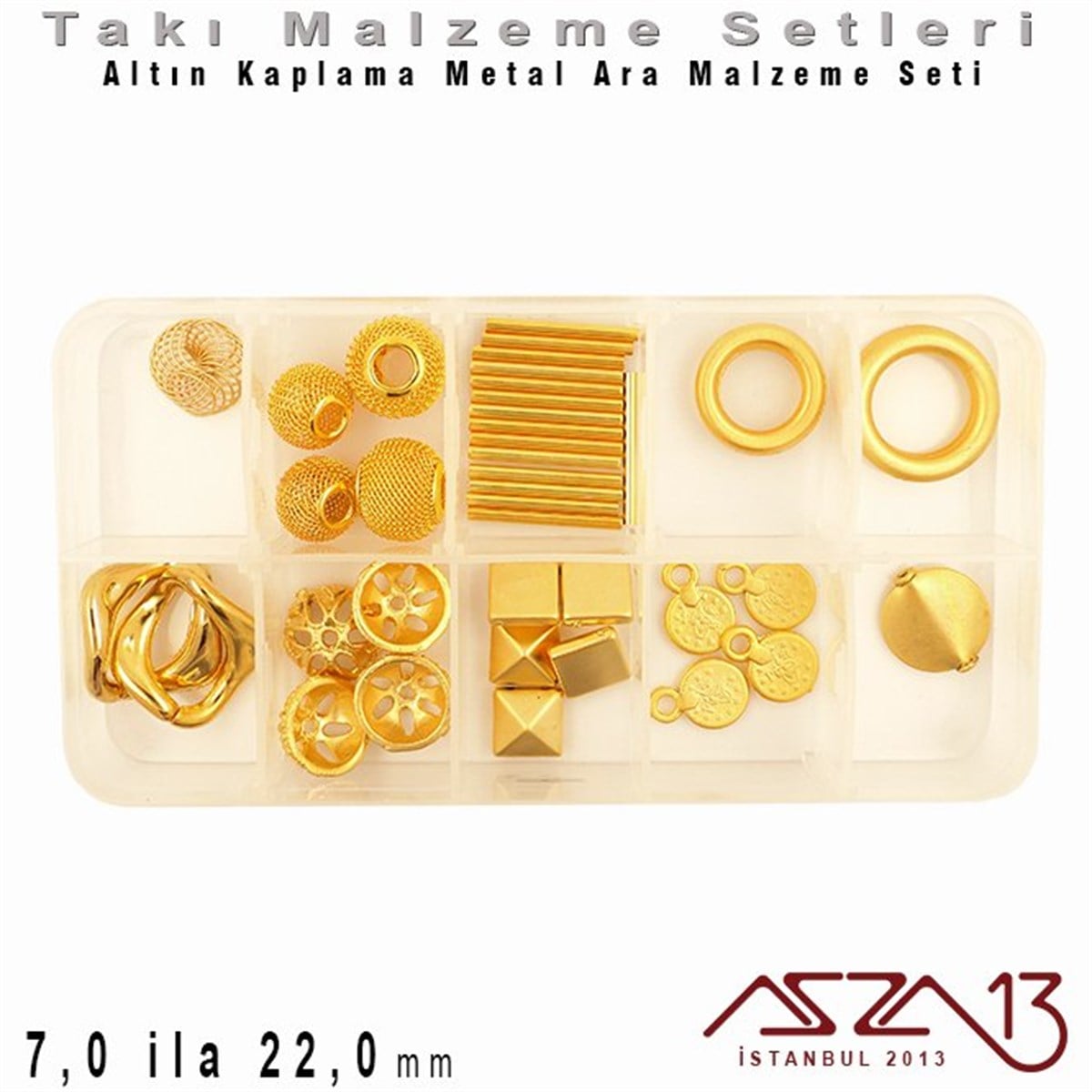 Altın Kaplama - 7,0 ila 22,0 mm - Metal Ara Malzeme Seti / 10 Çeşit - 45 gr