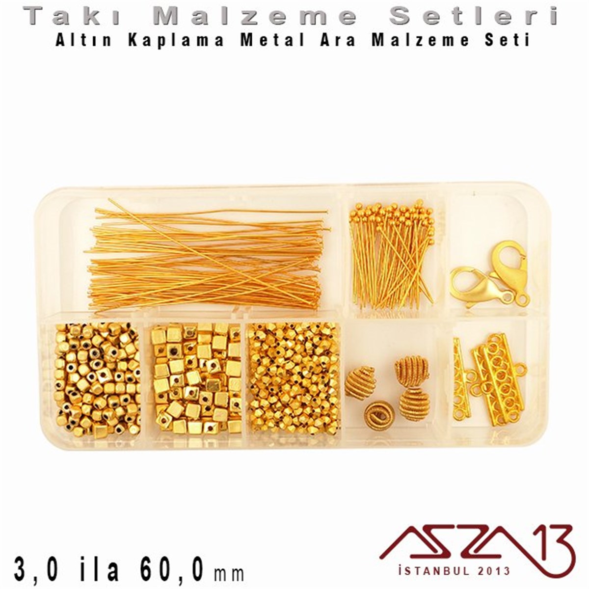 Altın Kaplama - 3,0 ila 60,0 mm - Metal Ara Malzeme Seti / 8 Çeşit - 30 gr