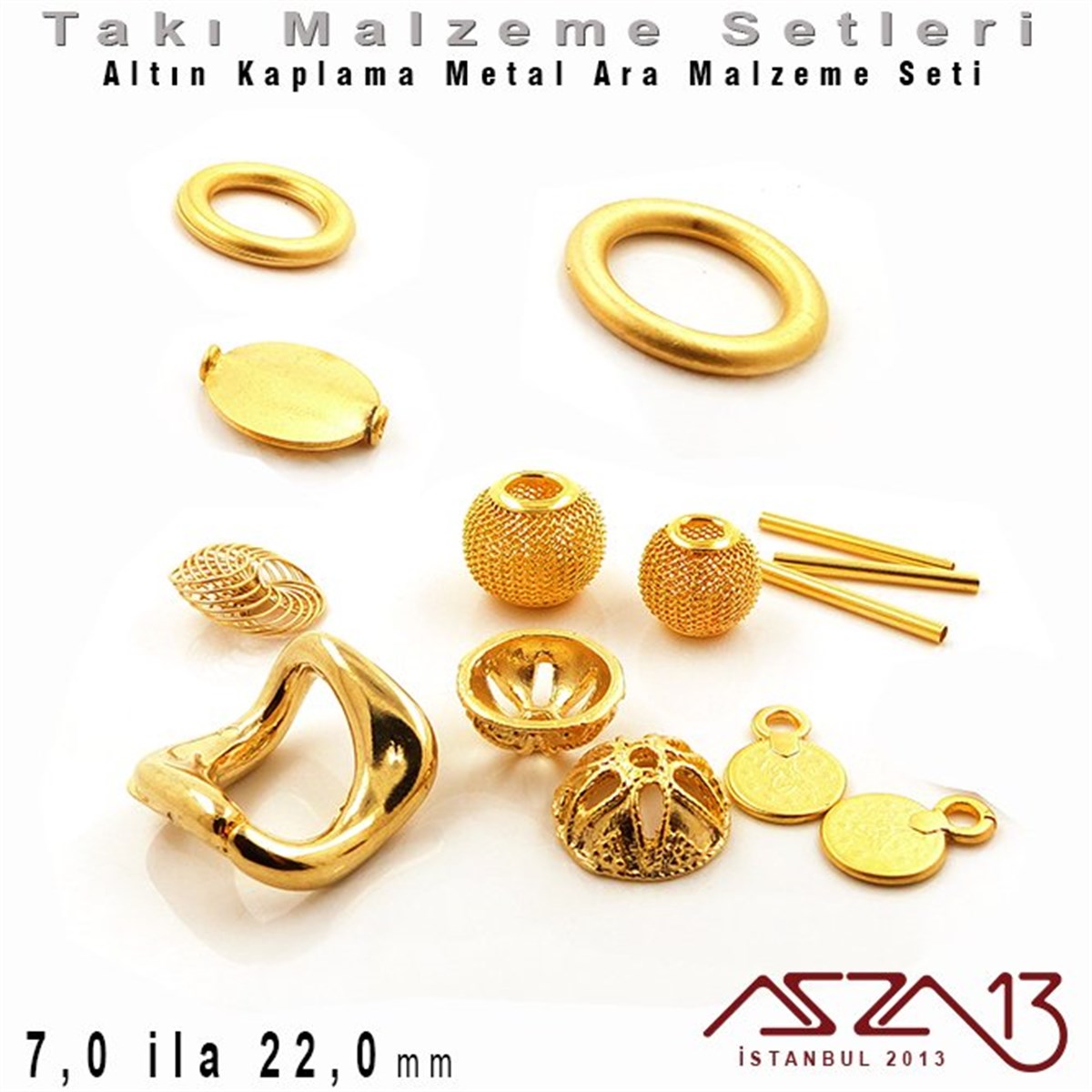 Altın Kaplama - 7,0 ila 22,0 mm - Metal Ara Malzeme Seti / 10 Çeşit - 45 gr