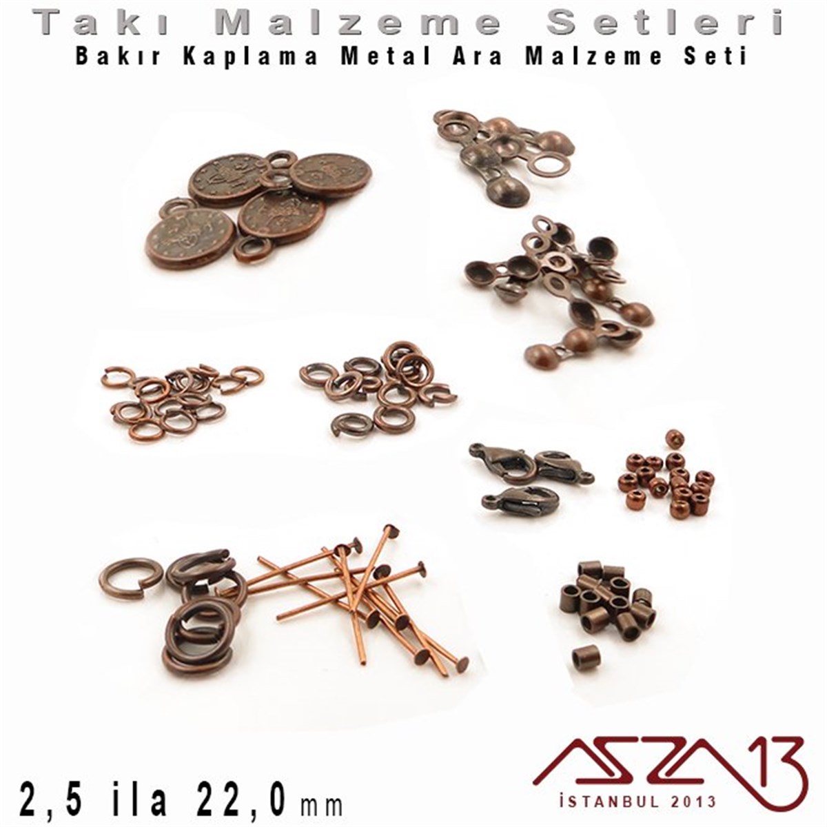 Bakır Kaplama - 2,5 ila 22,0 mm - Metal Ara Malzeme Seti / 10 Çeşit - 65 gr