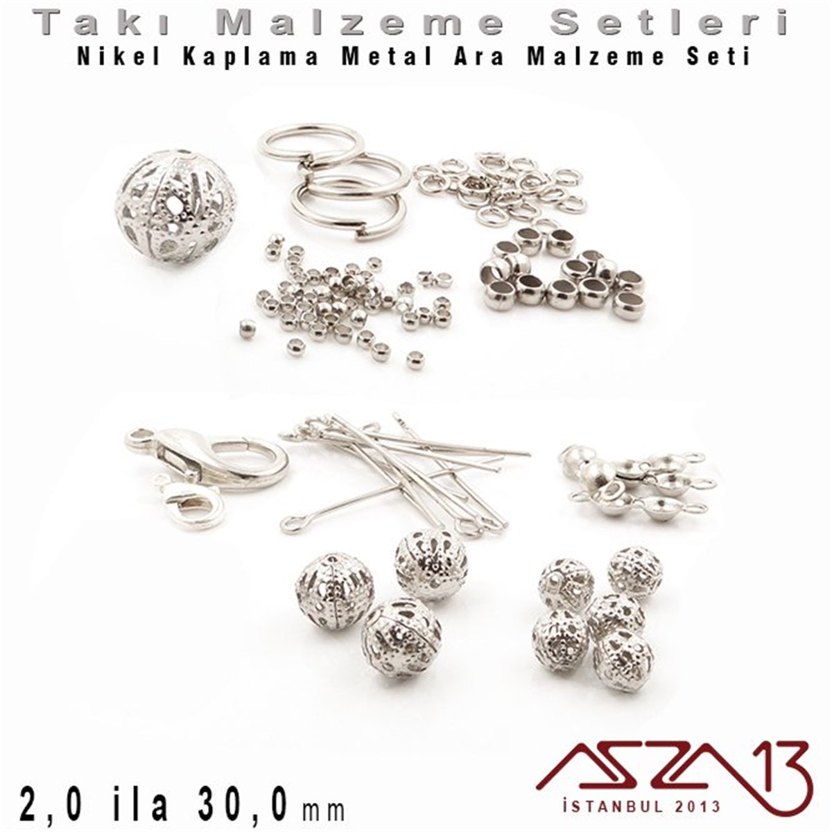 Nikel Kaplama - 7,0 ila 30,0 mm - Metal Ara Malzeme Seti / 10 Çeşit - 60 gr