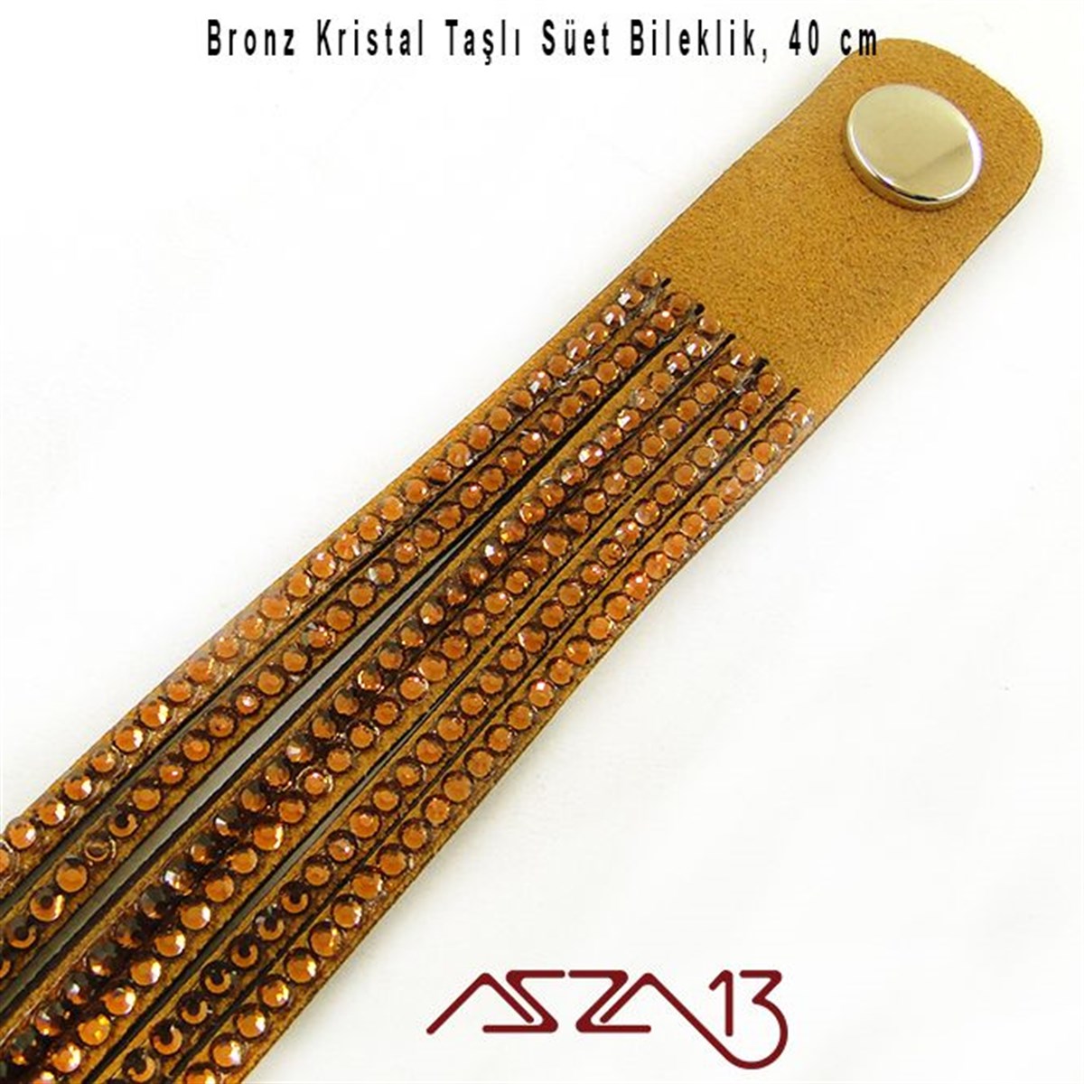 Bronz Kristal Taşlı Çift Sarım Süet Deri Bileklik