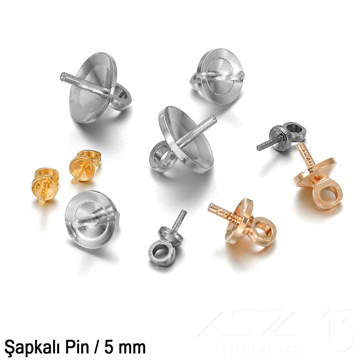 Şapkalı Pin - 5 mm - Dört Çeşit Kaplama Seçenekli / 2 Adet