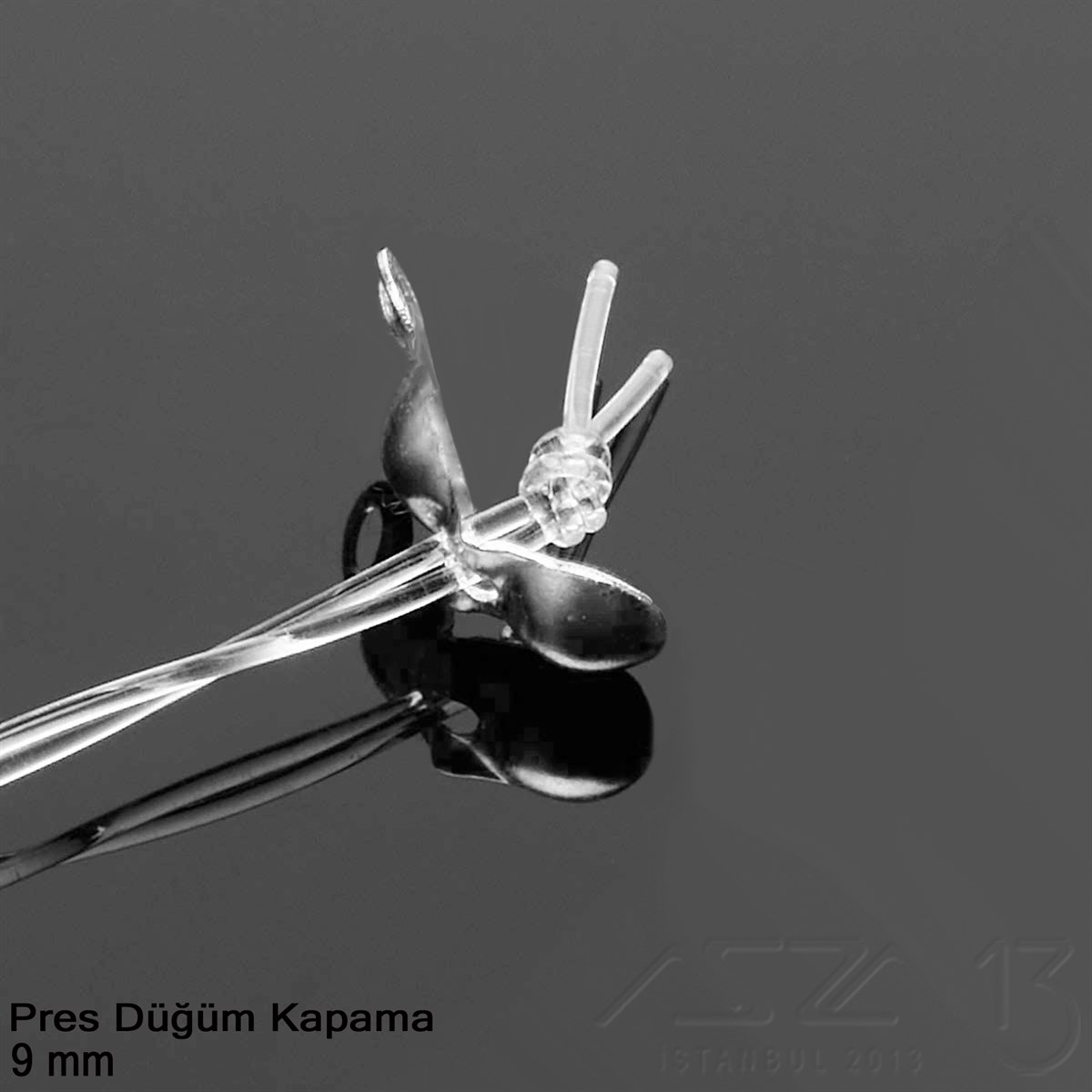 Kapama (Düğüm) - Tek Kulp ve  Pres - 9 mm - Rodyum Renk Kaplama / 20 Adet 