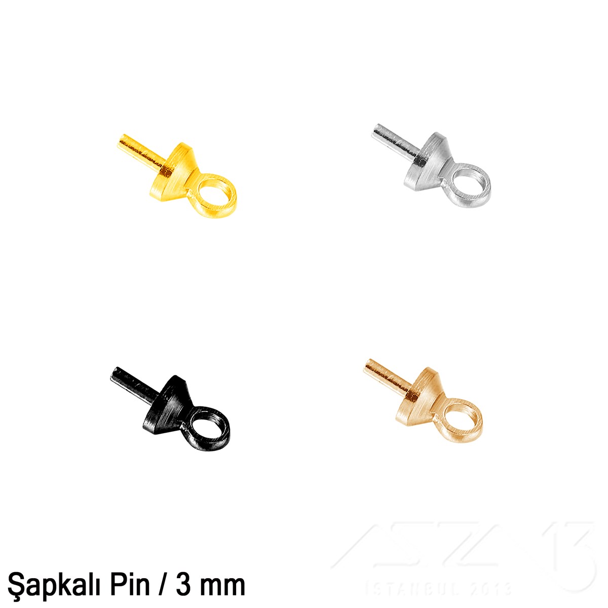Şapkalı Pin - 3 mm - Dört Çeşit Kaplama Seçenekli / 4 Adet