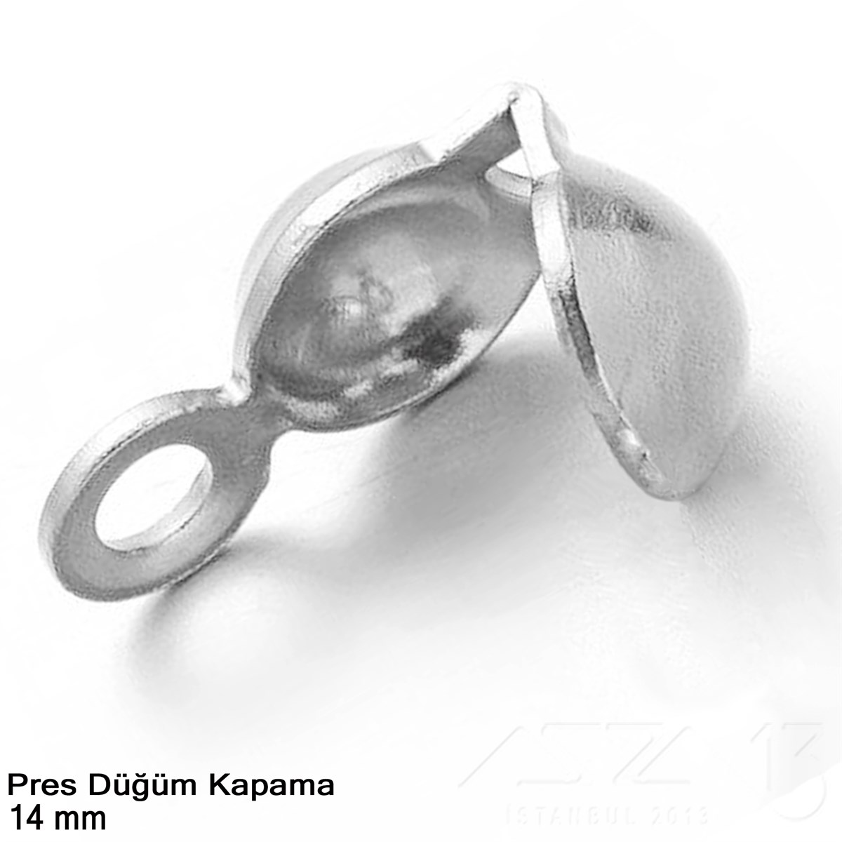 Kapama (Düğüm) - Tek Kulp ve  Pres - 14 mm - Rodyum Renk Kaplama / 20 Adet 