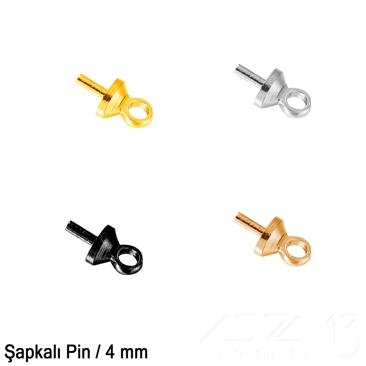 Şapkalı Pin - 4 mm - Dört Çeşit Kaplama Seçenekli / 4 Adet