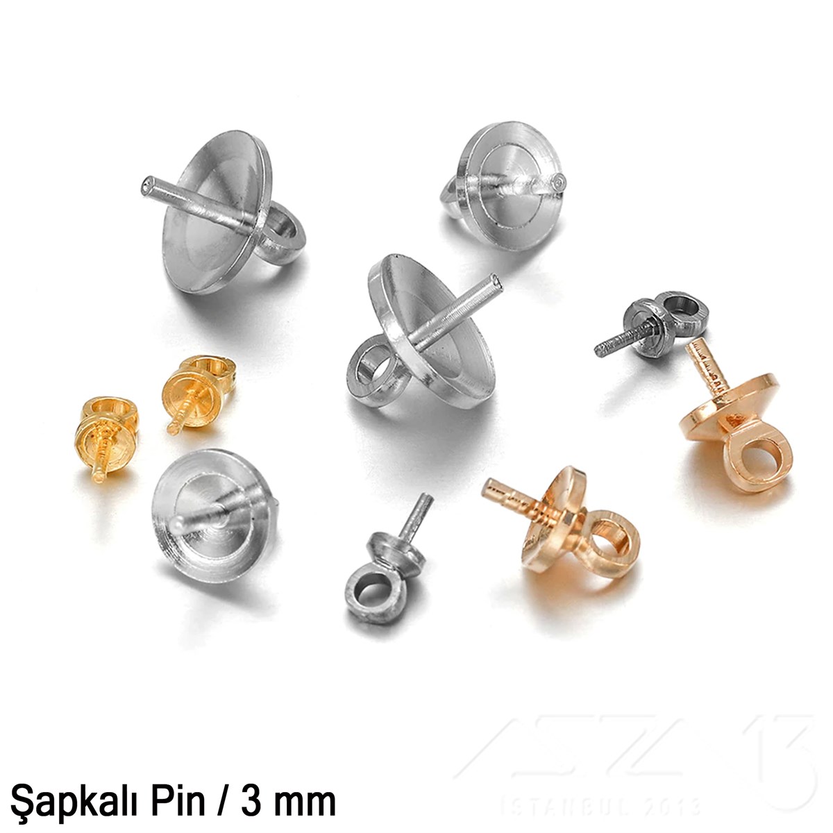 Şapkalı Pin - 3 mm - Dört Çeşit Kaplama Seçenekli / 4 Adet