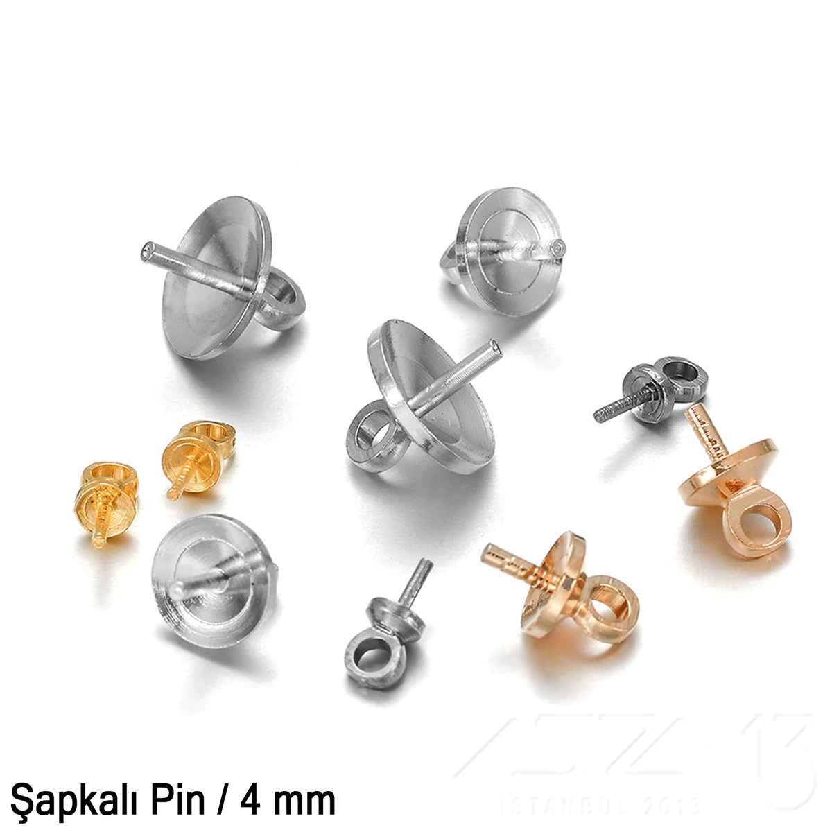 Şapkalı Pin - 4 mm - Dört Çeşit Kaplama Seçenekli / 4 Adet