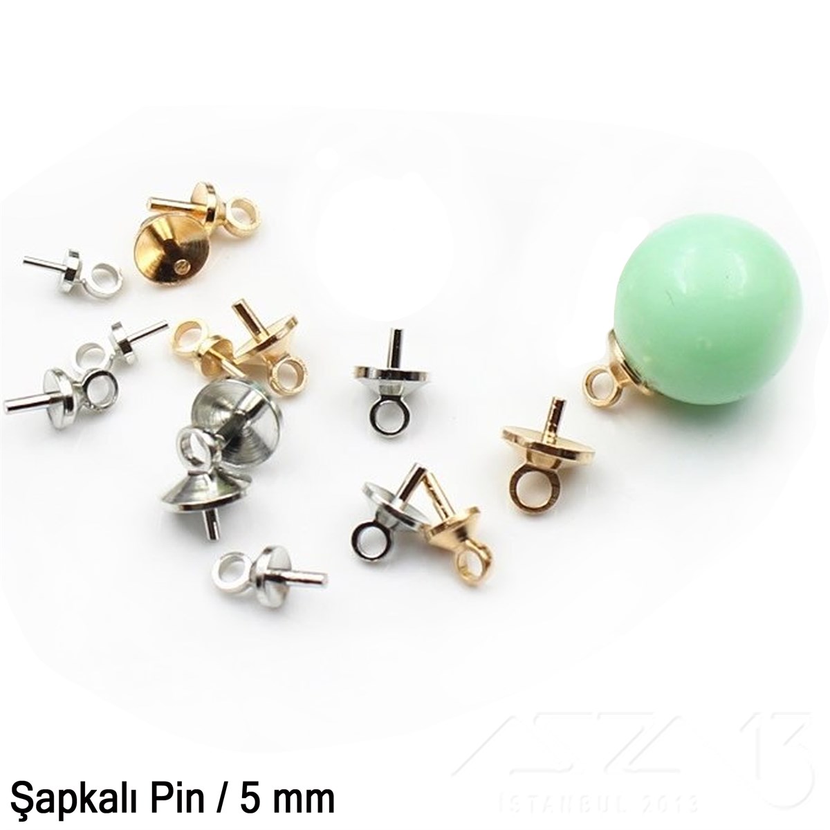 Şapkalı Pin - 5 mm - Dört Çeşit Kaplama Seçenekli / 2 Adet