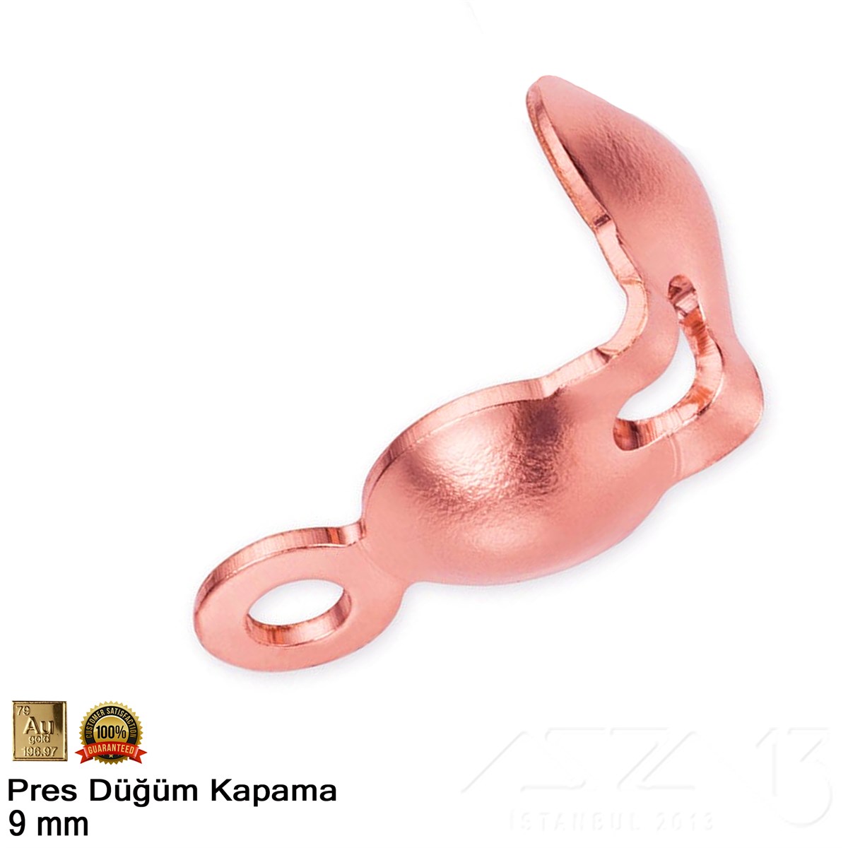Kapama (Düğüm) - Tek Kulp ve  Pres - 9 mm - Gerçek Rose Altın Kaplama / 20 Adet 