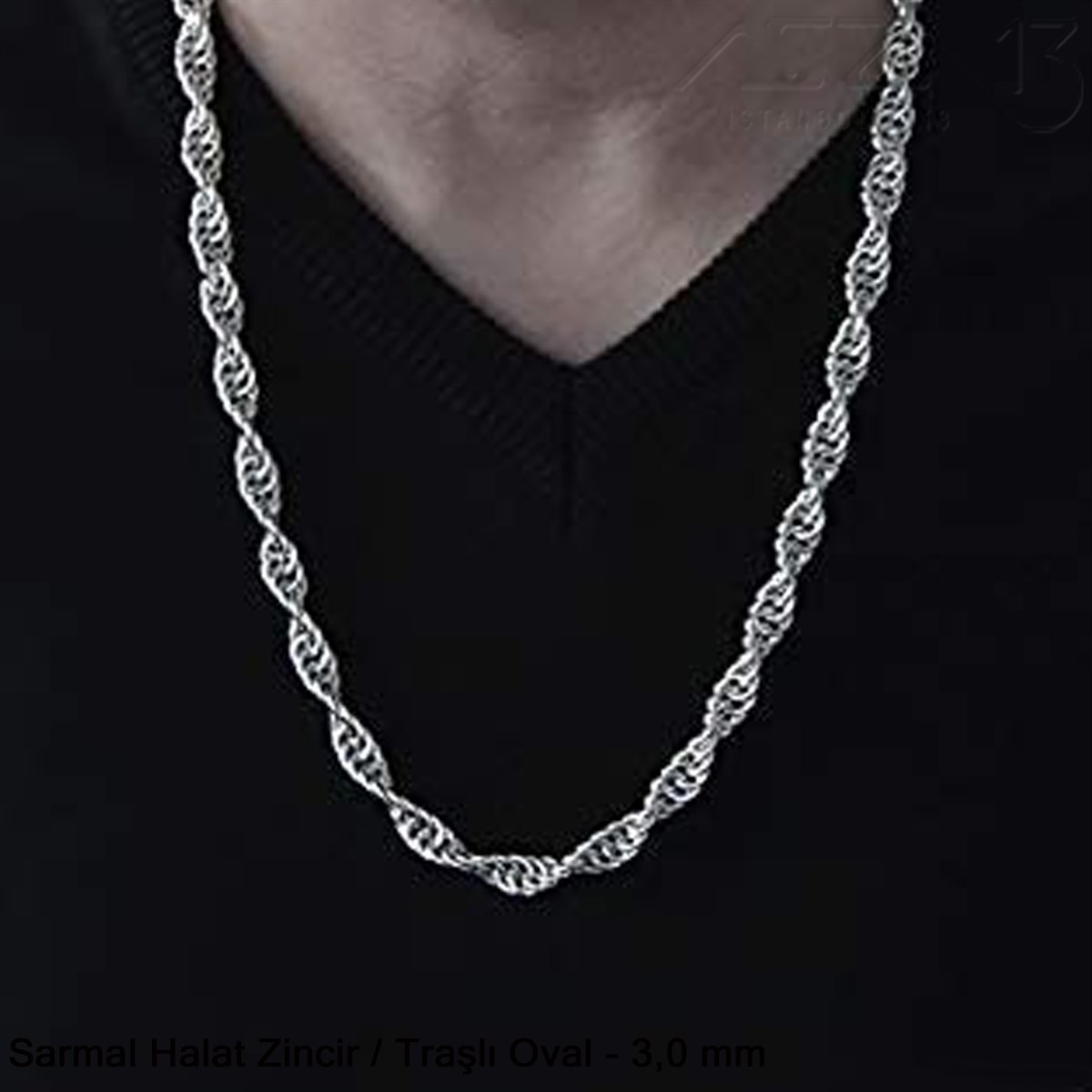 Zincir - Sarmal Halat Tip - Traşlı Oval 3 mm - Nikel Kaplama / 1 Metre