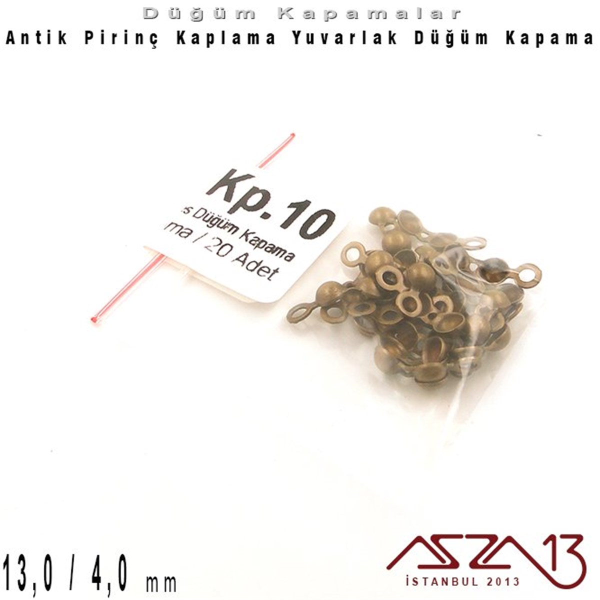 Antik Pirinç Kaplama - 13 mm - Pres Düğüm Kapama / 20 Adet