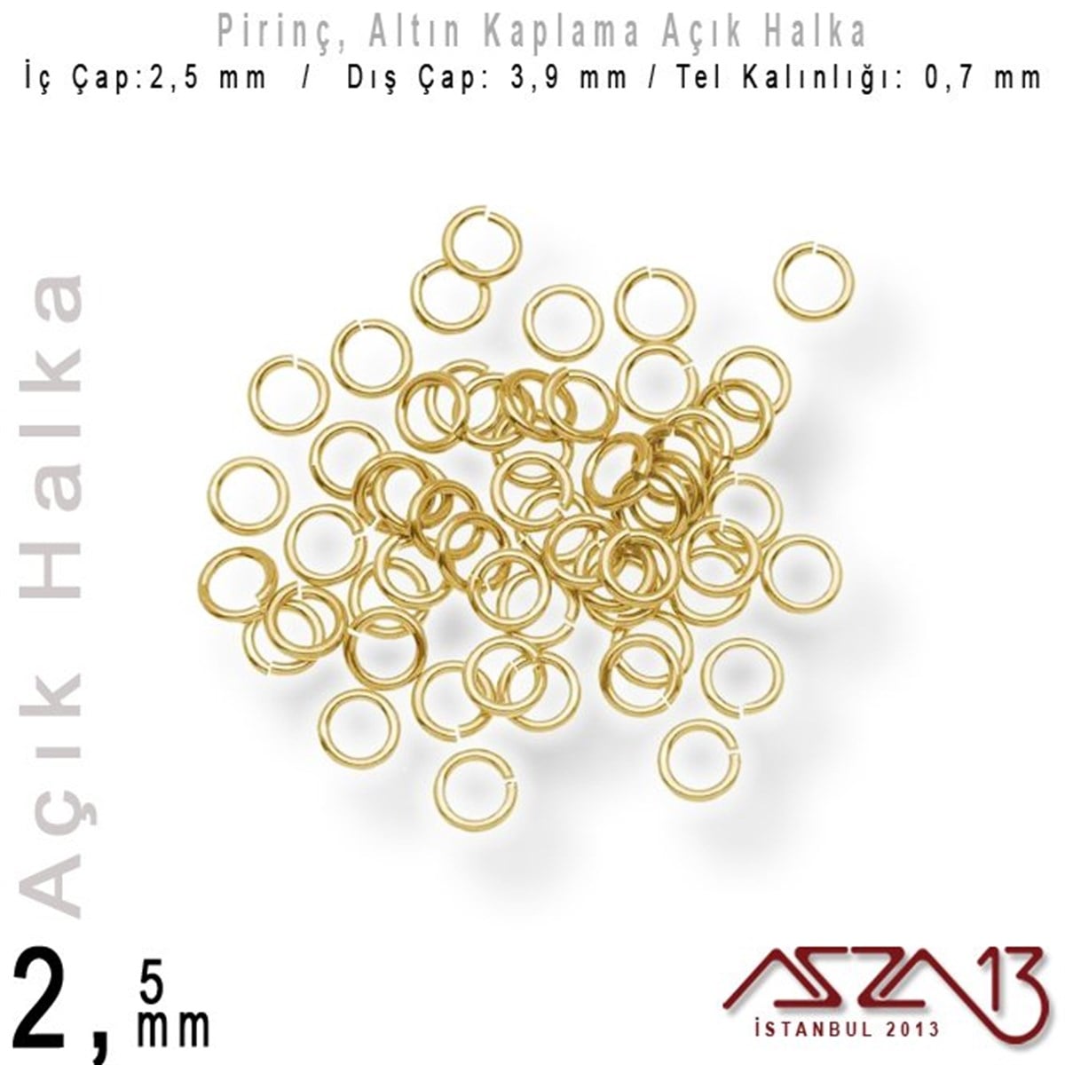 Altın Kaplamalı 0,7 mm Telden 2,5 mm Açık Halka / Paket İçeriği 550 Adet