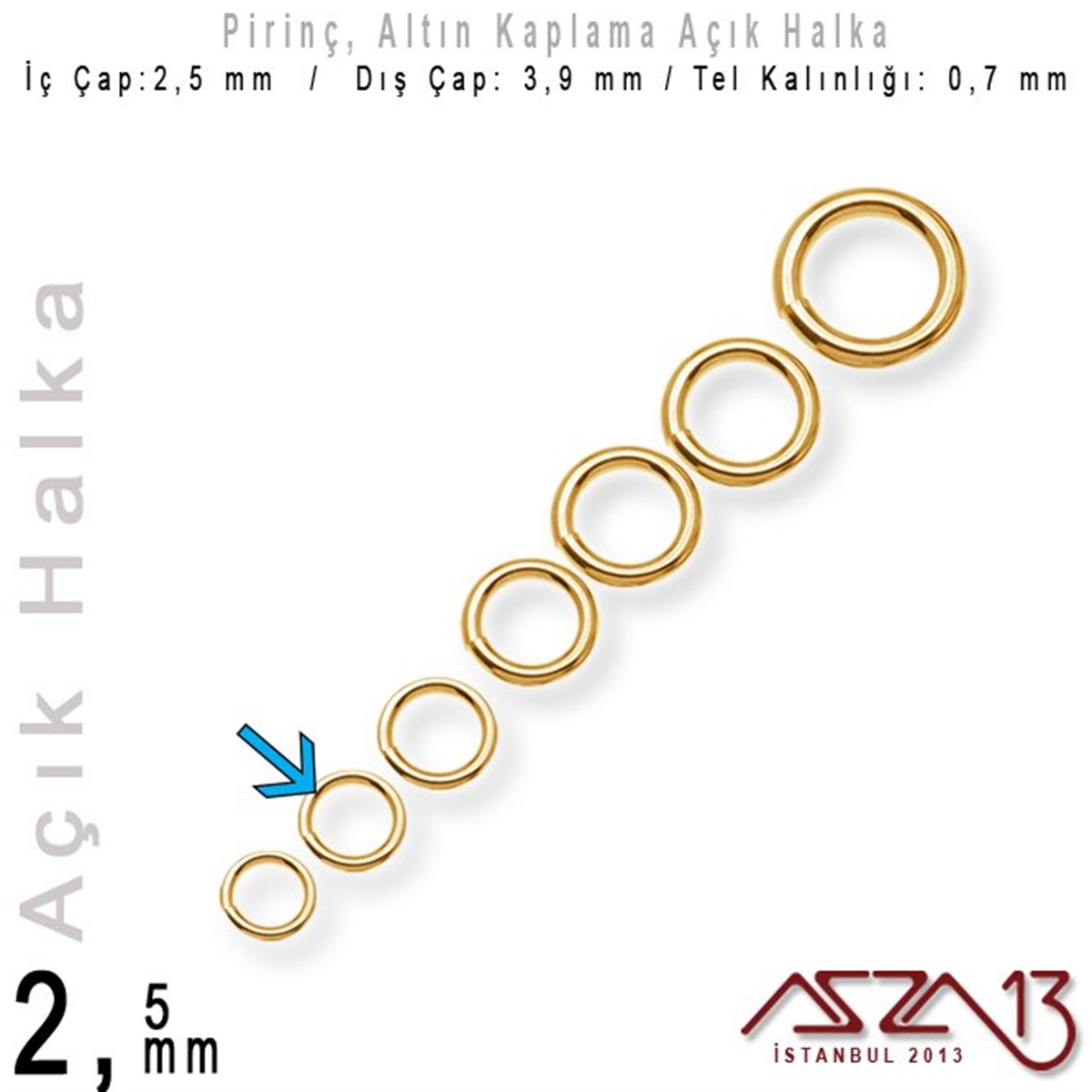 Altın Kaplamalı 0,7 mm Telden 2,5 mm Açık Halka / Paket İçeriği 550 Adet