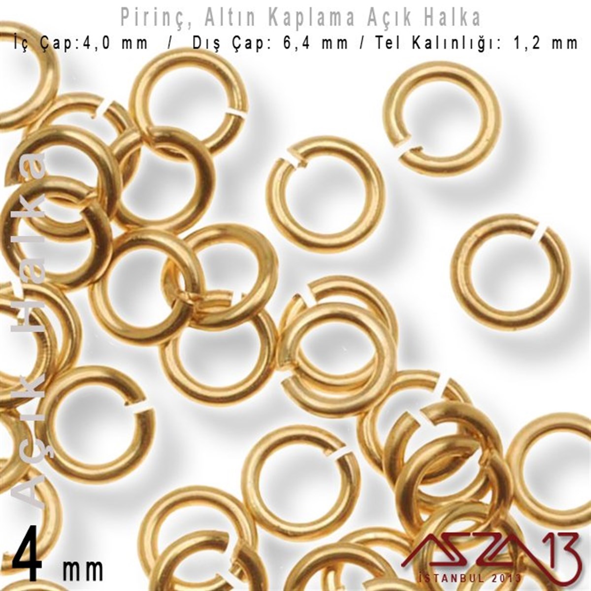 Altın Kaplamalı 1,2 mm Telden 4 mm Açık Halka / Paket İçeriği 95 Adet