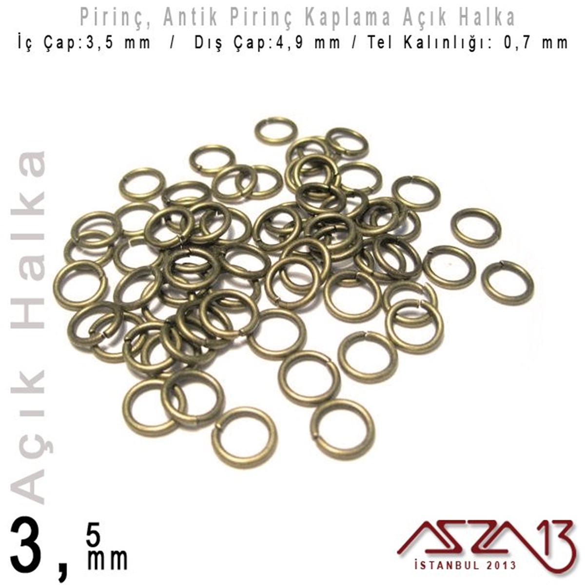 Antik Pirinç Kaplamalı 0,7 mm Telden 3,5 mm Açık Halka / Paket İçeriği 265 Adet