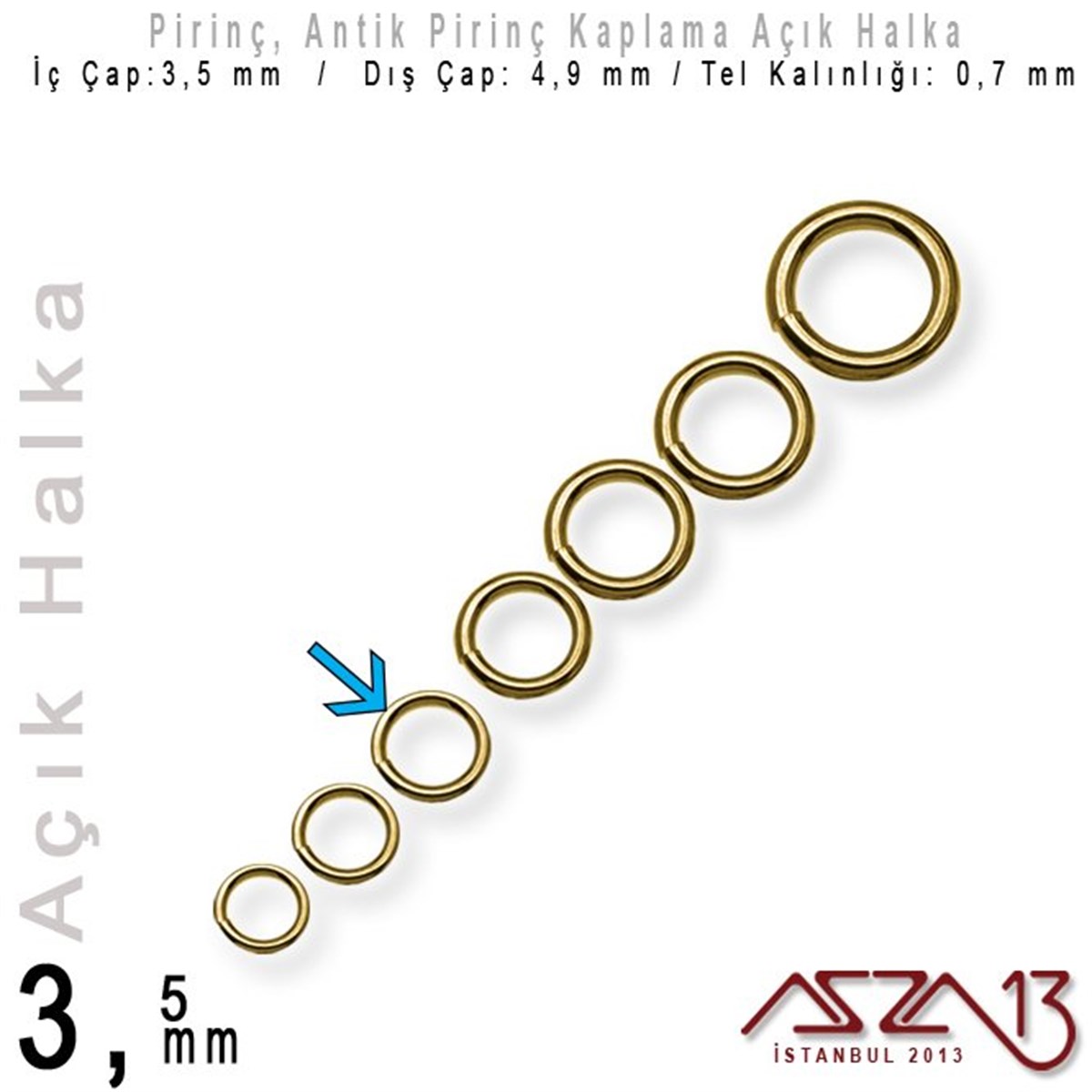 Antik Pirinç Kaplamalı 0,7 mm Telden 3,5 mm Açık Halka / Paket İçeriği 265 Adet