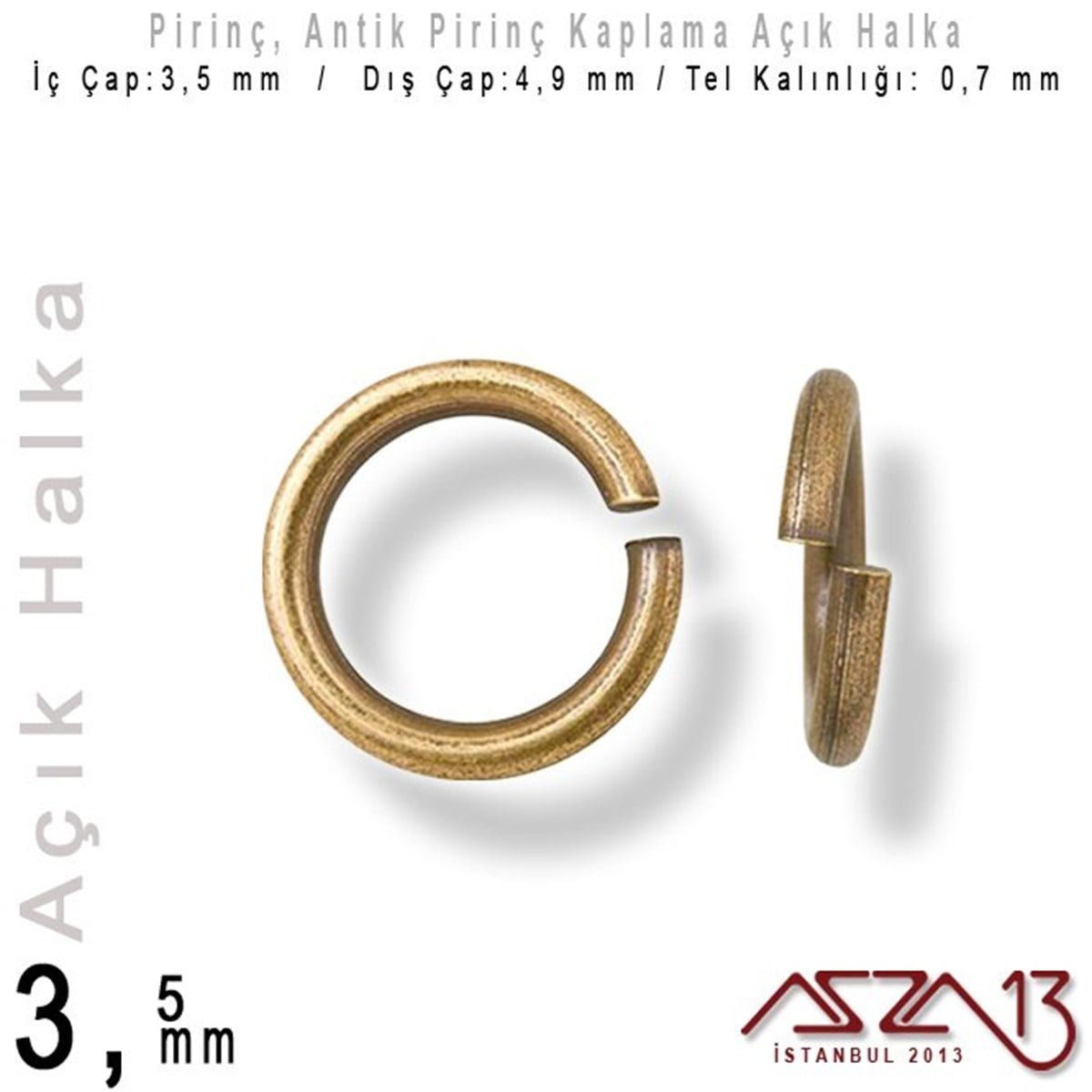 Antik Pirinç Kaplamalı 0,7 mm Telden 3,5 mm Açık Halka / Paket İçeriği 265 Adet