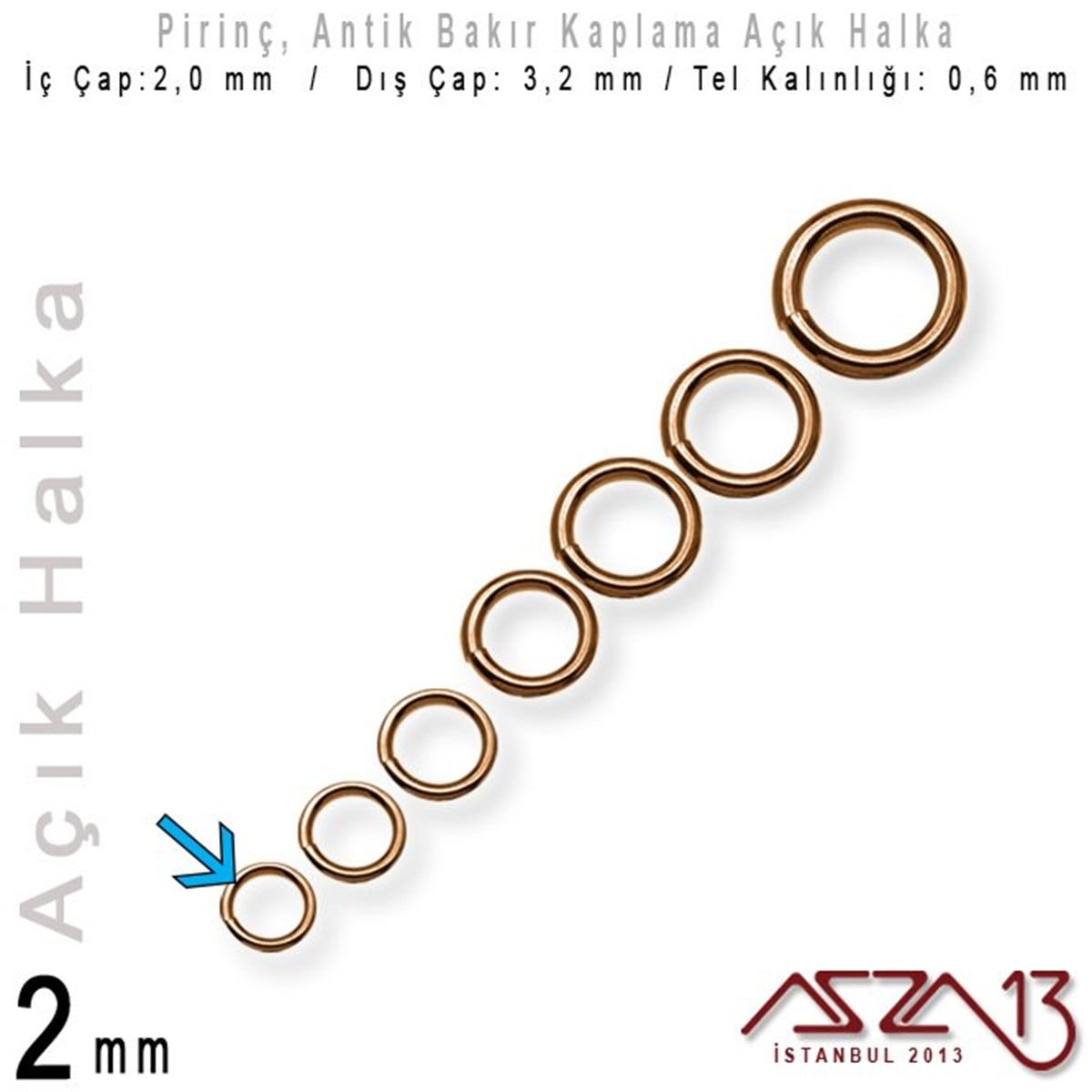 Antik Bakır Kaplamalı 0,6 mm Telden 2 mm Açık Halka / Paket İçeriği 550 Adet