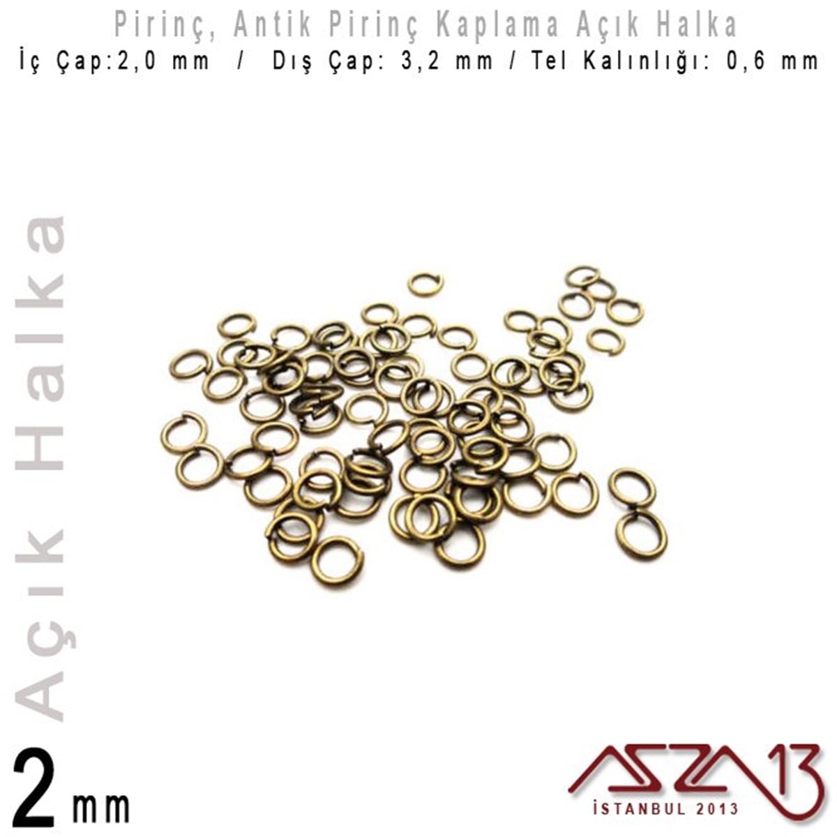 Antik Pirinç Kaplamalı 0,6 mm Telden 2 mm Açık Halka / Paket İçeriği 550 Adet