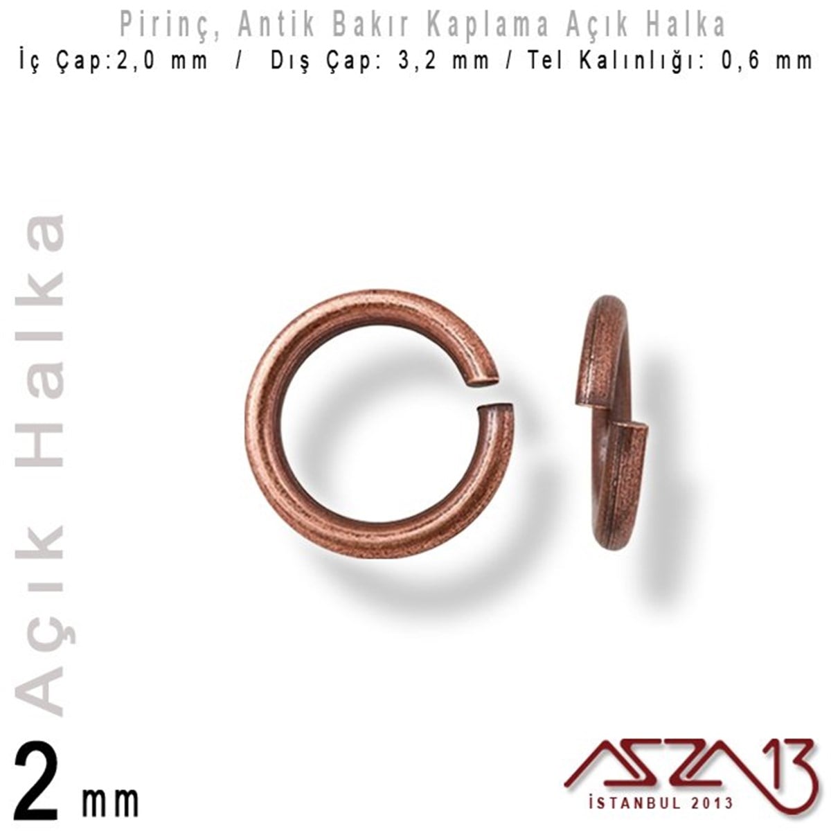 Antik Bakır Kaplamalı 0,6 mm Telden 2 mm Açık Halka / Paket İçeriği 550 Adet