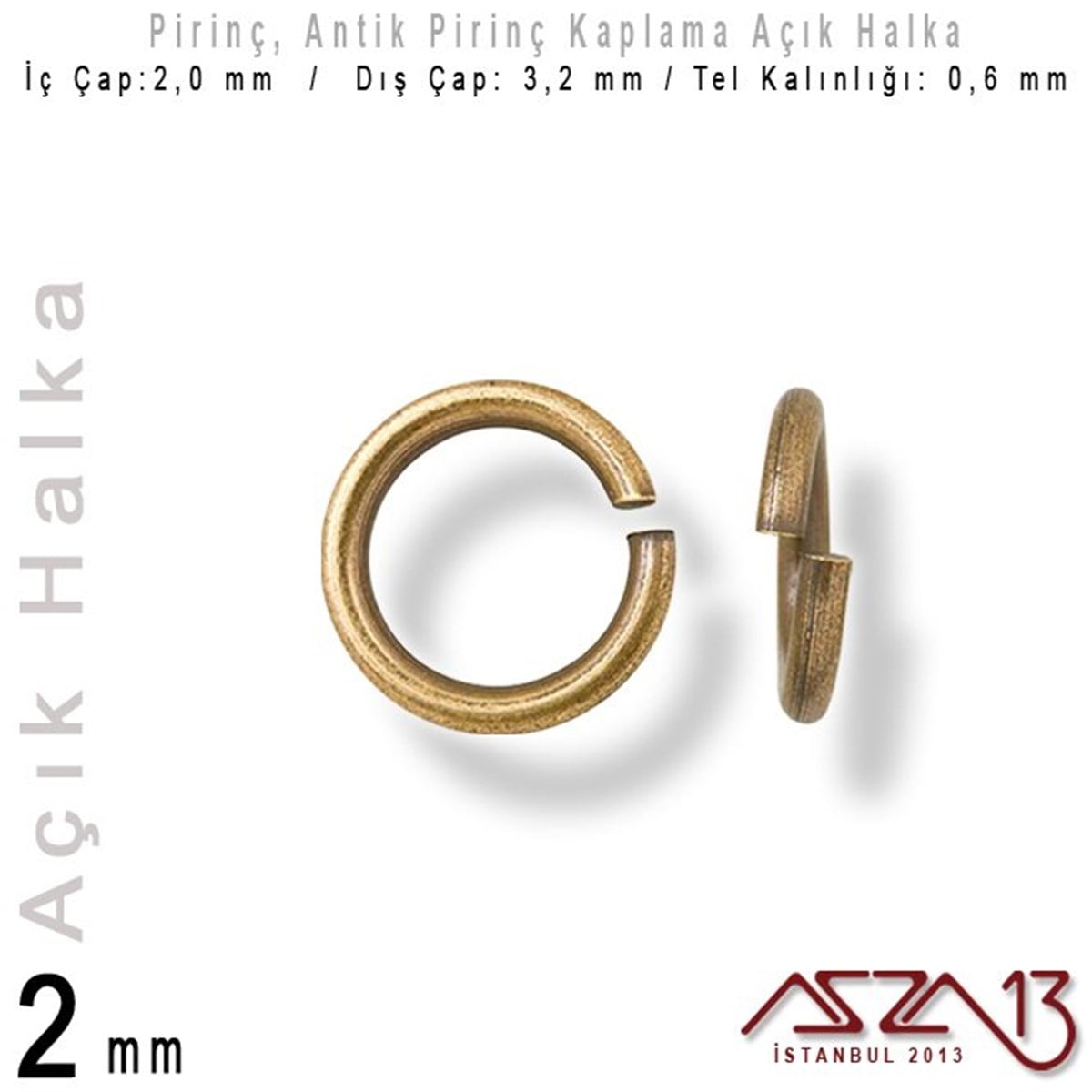Antik Pirinç Kaplamalı 0,6 mm Telden 2 mm Açık Halka / Paket İçeriği 550 Adet