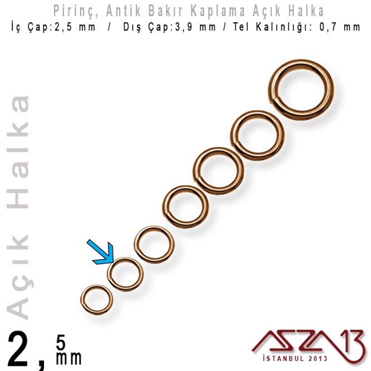 Antik Bakır Kaplamalı 0,7 mm Telden 2,5 mm Açık Halka / Paket İçeriği 550 Adet