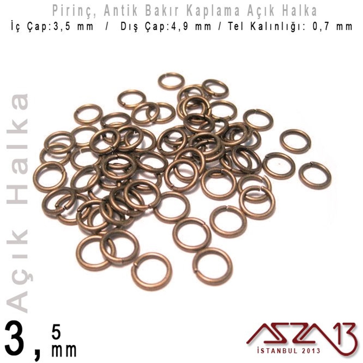 Antik Bakır Kaplamalı 0,7 mm Telden 3,5 mm Açık Halka / Paket İçeriği 265 Adet