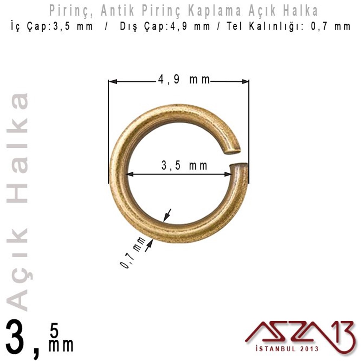 Antik Pirinç Kaplamalı 0,7 mm Telden 3,5 mm Açık Halka / Paket İçeriği 265 Adet