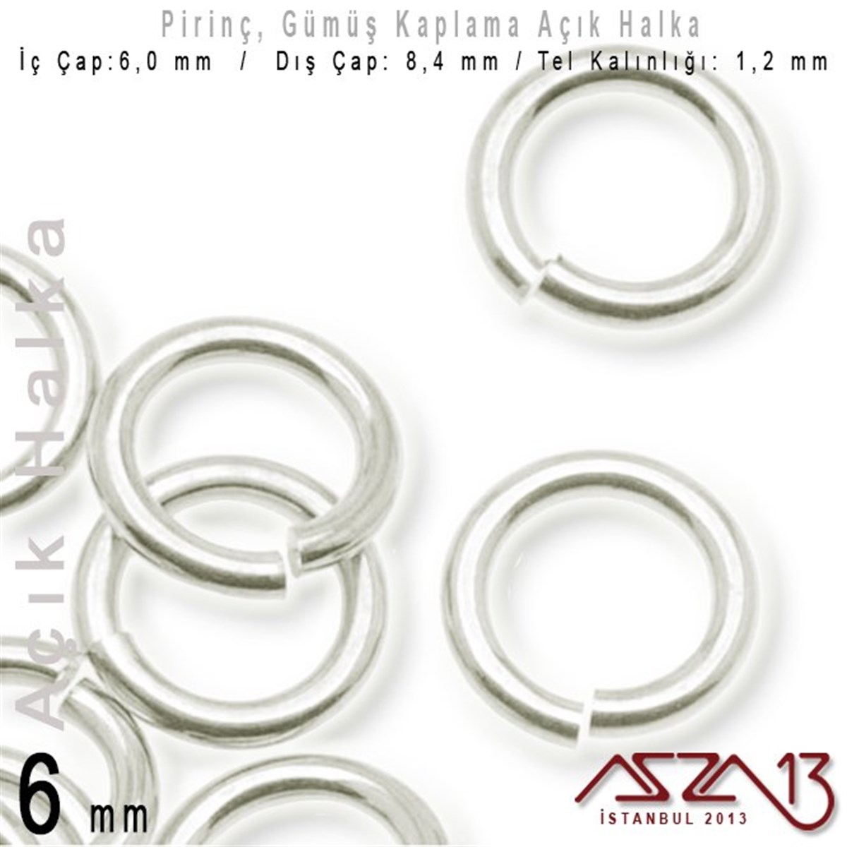 Gümüş Kaplamalı 1,2 mm Telden 6 mm Açık Halka / Paket İçeriği 70 Adet