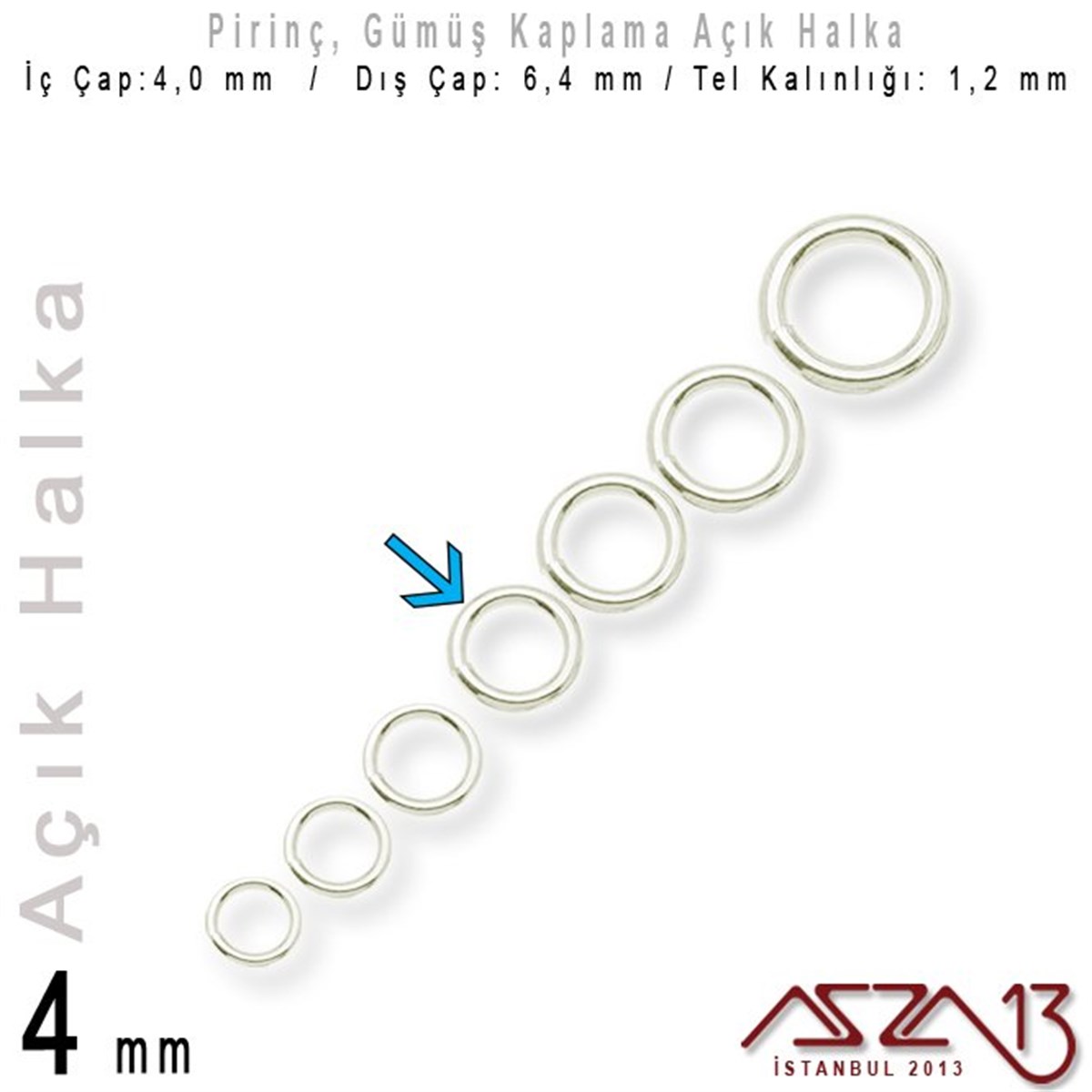 Gümüş Kaplamalı 1,2 mm Telden 4 mm Açık Halka / Paket İçeriği 95 Adet