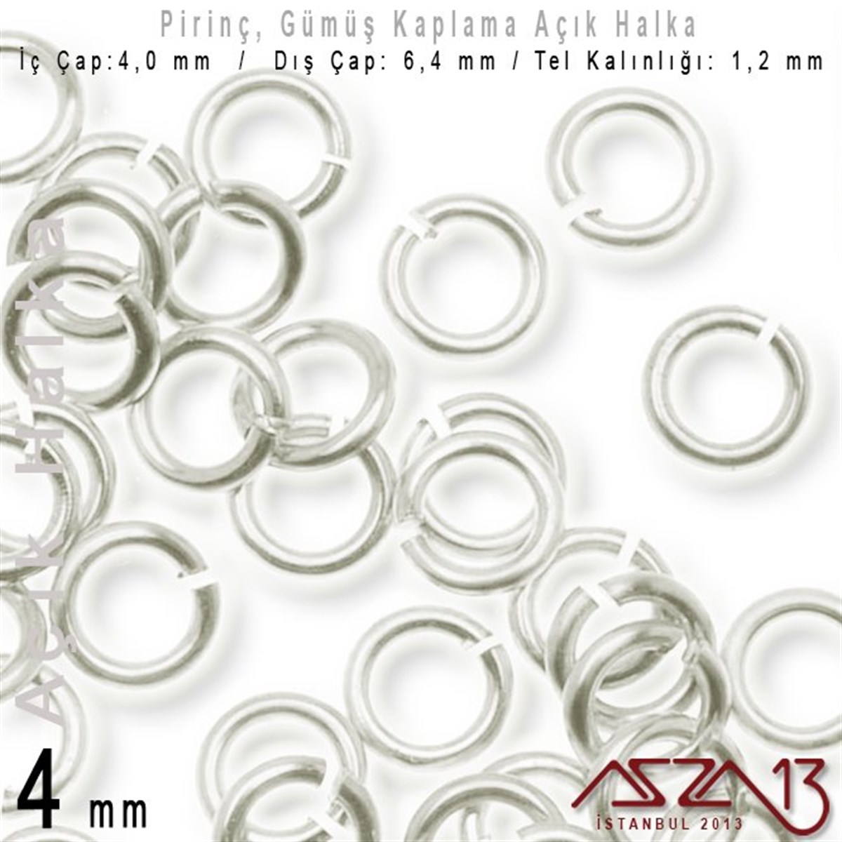 Gümüş Kaplamalı 1,2 mm Telden 4 mm Açık Halka / Paket İçeriği 95 Adet