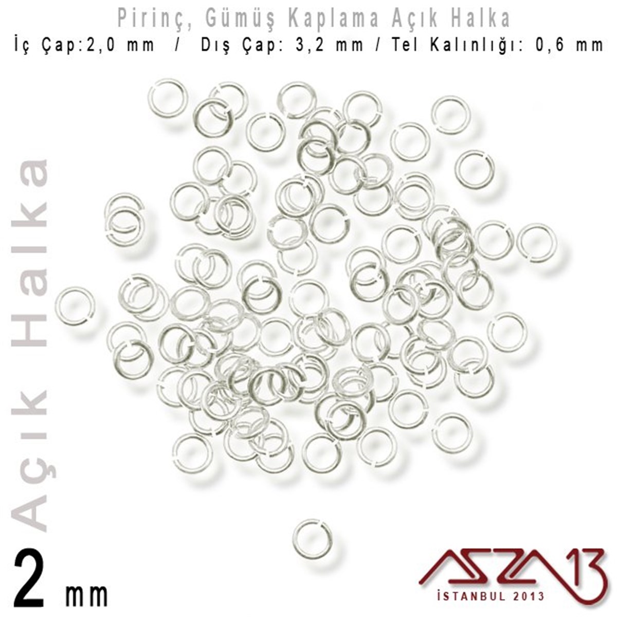 Gümüş Kaplamalı 0,6 mm Telden 2 mm Açık Halka / Paket İçeriği 550 Adet