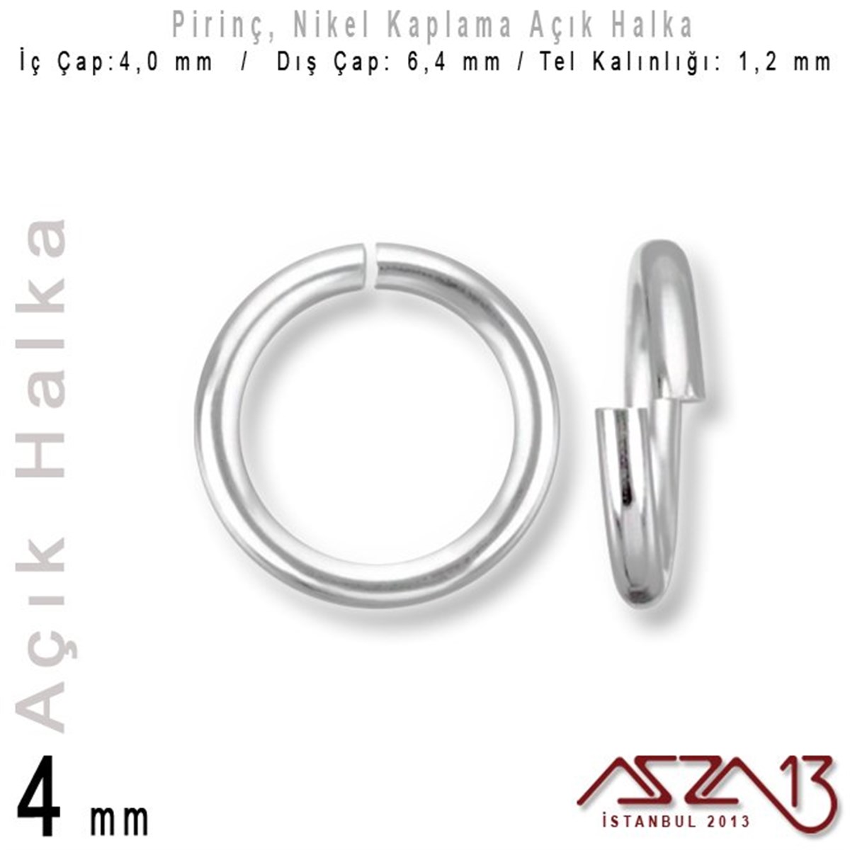 Nikel Kaplamalı 1,2 mm Telden 4 mm Açık Halka / Paket İçeriği 95 Adet