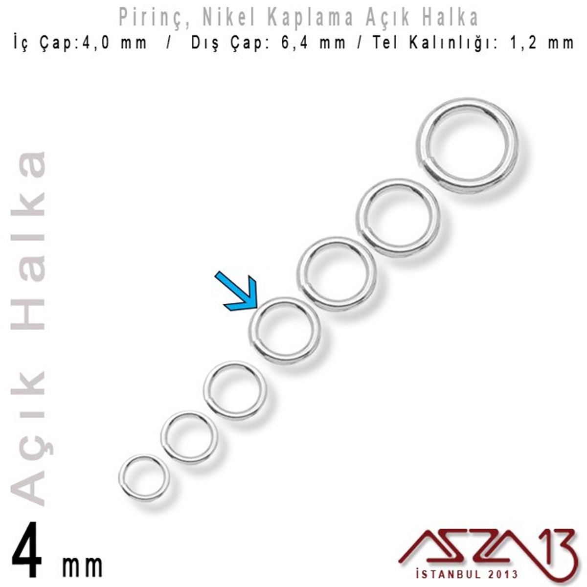 Nikel Kaplamalı 1,2 mm Telden 4 mm Açık Halka / Paket İçeriği 95 Adet